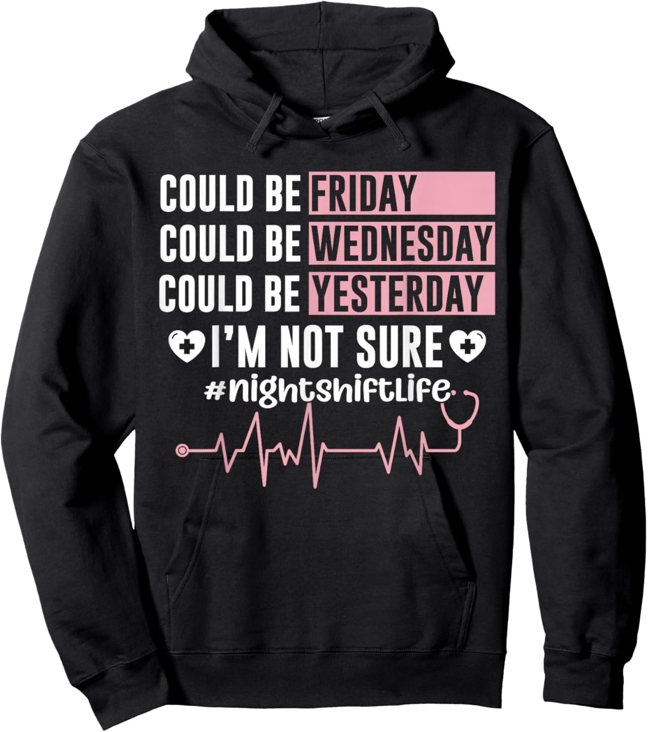 Funny Night Shift Nurse Night Shift What Day Is It? Hoodie - Hoodie | Black