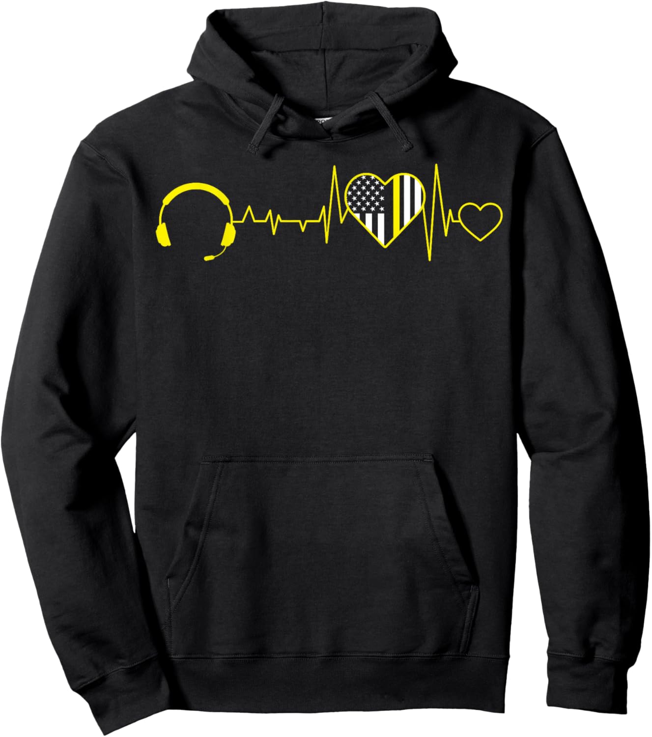 911 Dispatcher Operator EKG Heartbeat 4th of July USA Flag Hoodie - Hoodie | Black