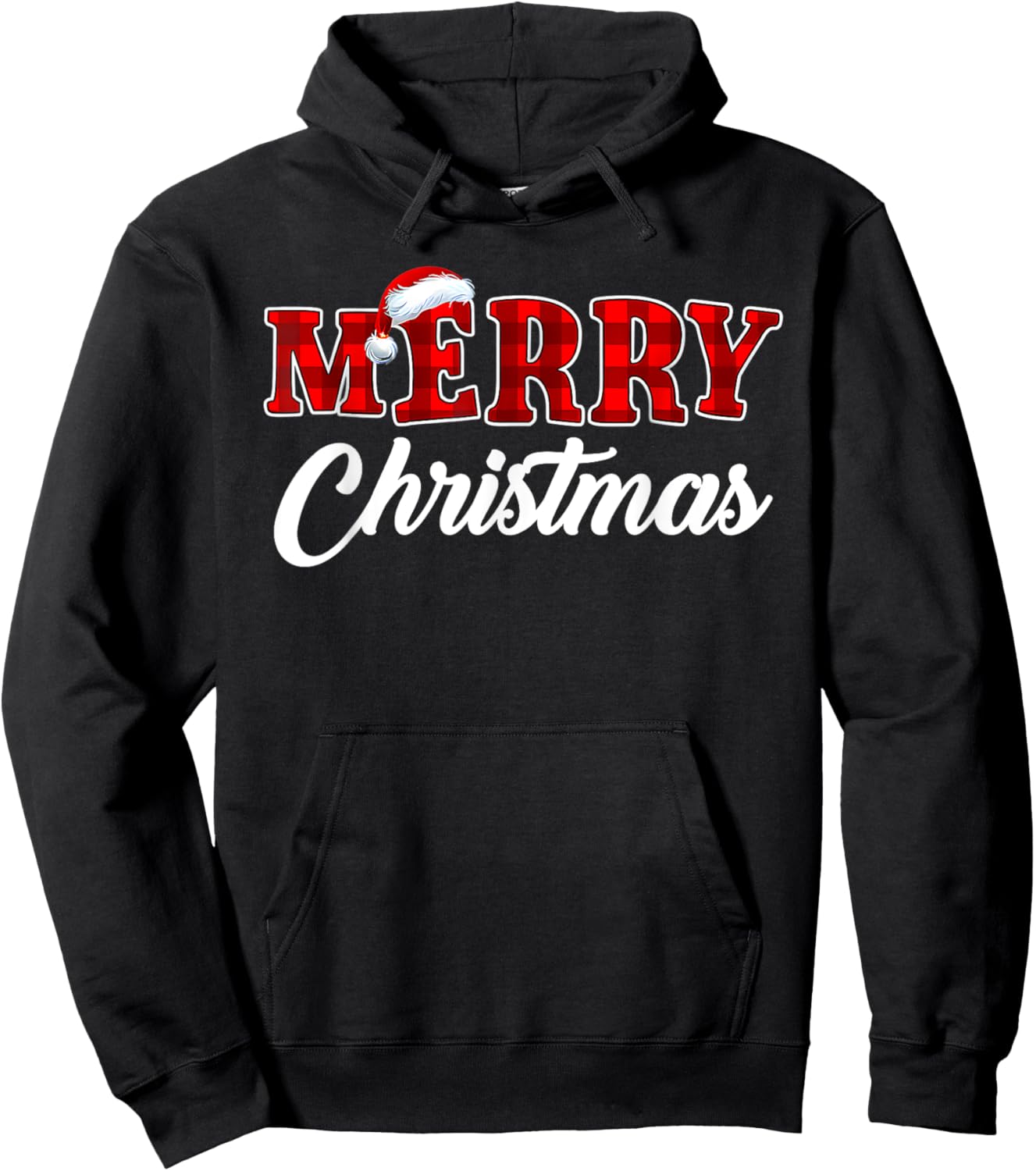 Merry Christmas Buffalo Plaid Red Xmas Santa Hat Pajamas Hoodie - Hoodie | Black