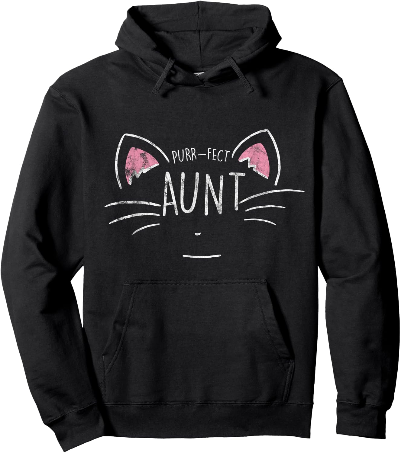 Funny Purr-fect Aunt Auntie Cat Lover Pet -Adults Black Cotton Blend Short Sleeve Classic Fit Small Hoodie - Hoodie | Black