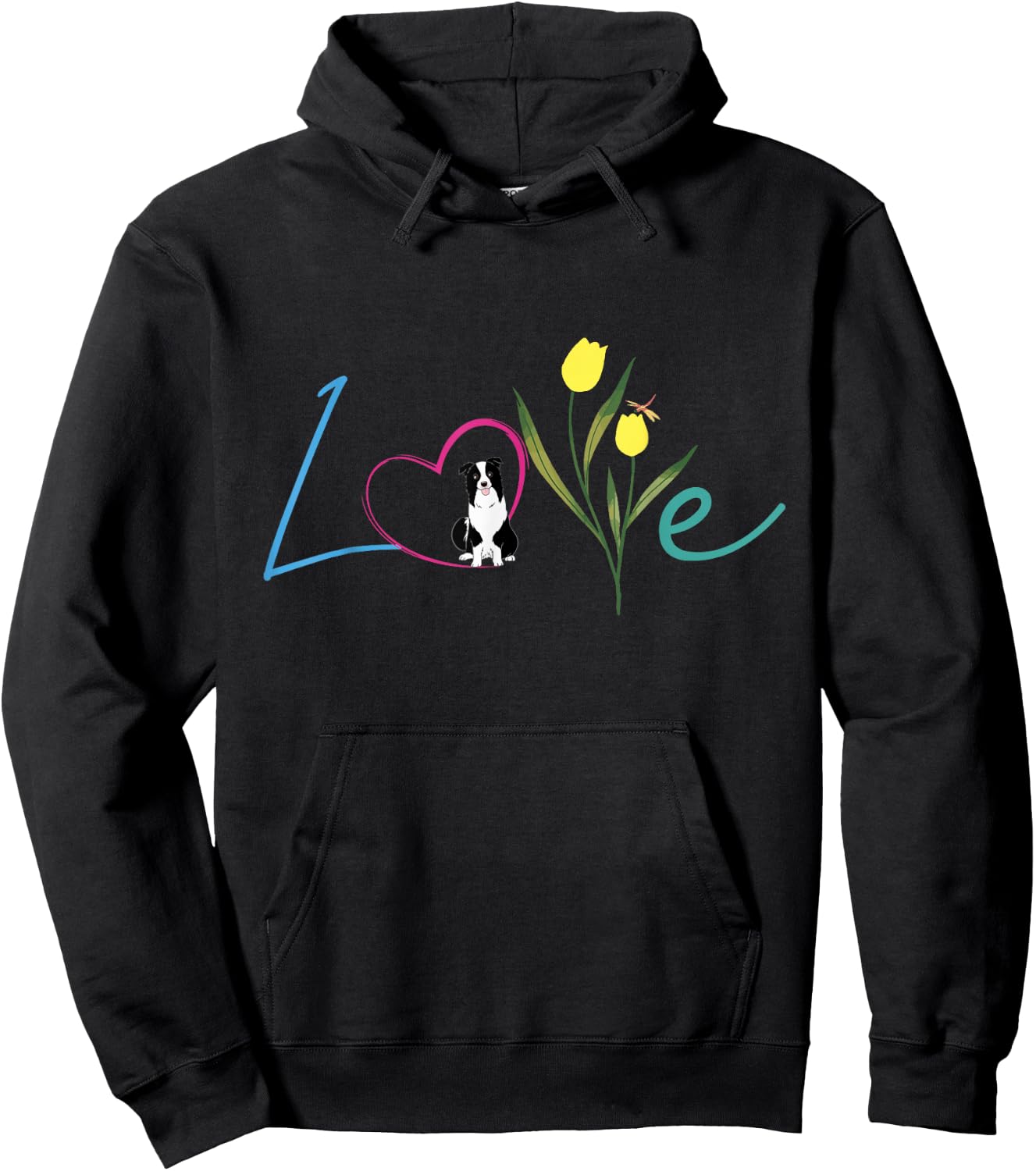 Cute Flower Border Collie Dog Hoodie - Hoodie | Black