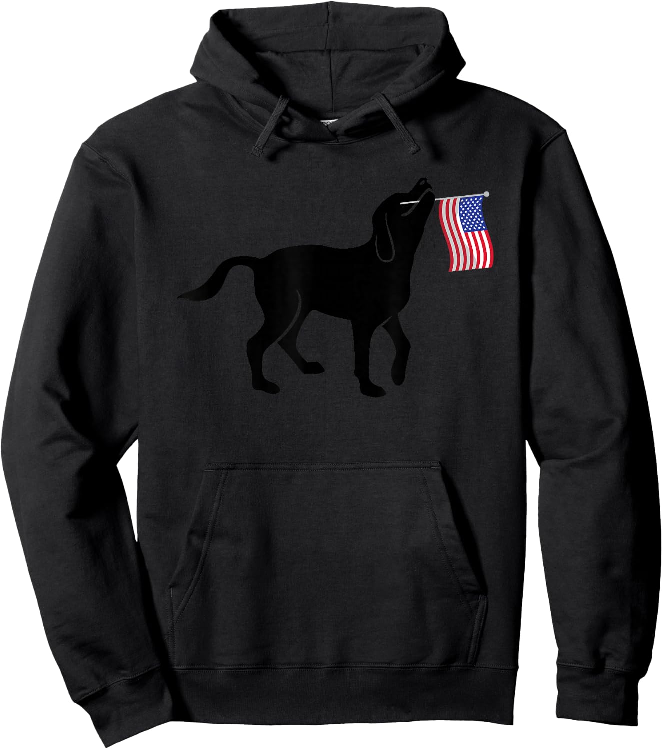 Black Lab Dog Holding July 4th Patriotic USA Flag Hoodie - Hoodie | Black