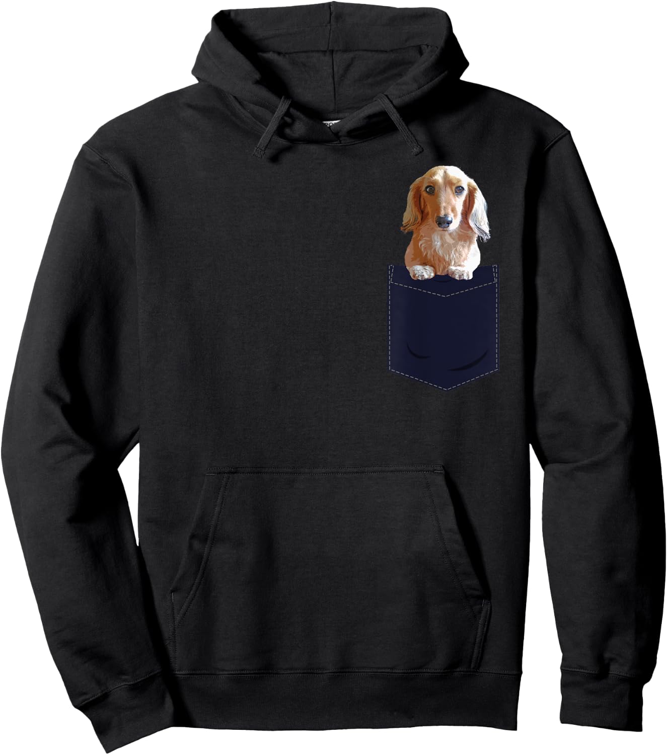Dachshund in Pocket Long Haired Wiener Dog Women Doxie Hoodie - Hoodie | Black