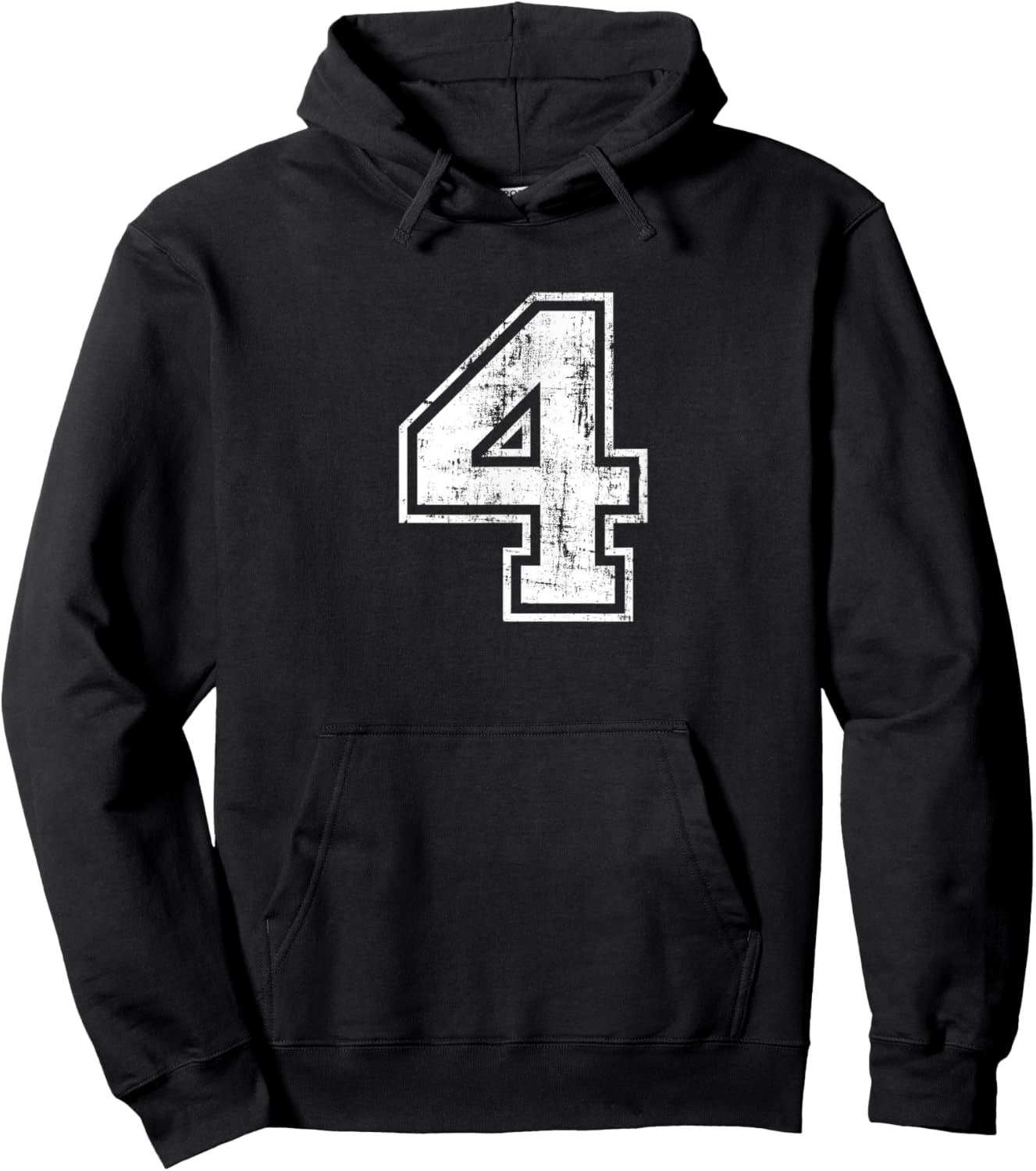 Number 4 Four Varsity Distressed Vintage Sport Training Gym Hoodie - Hoodie | Black