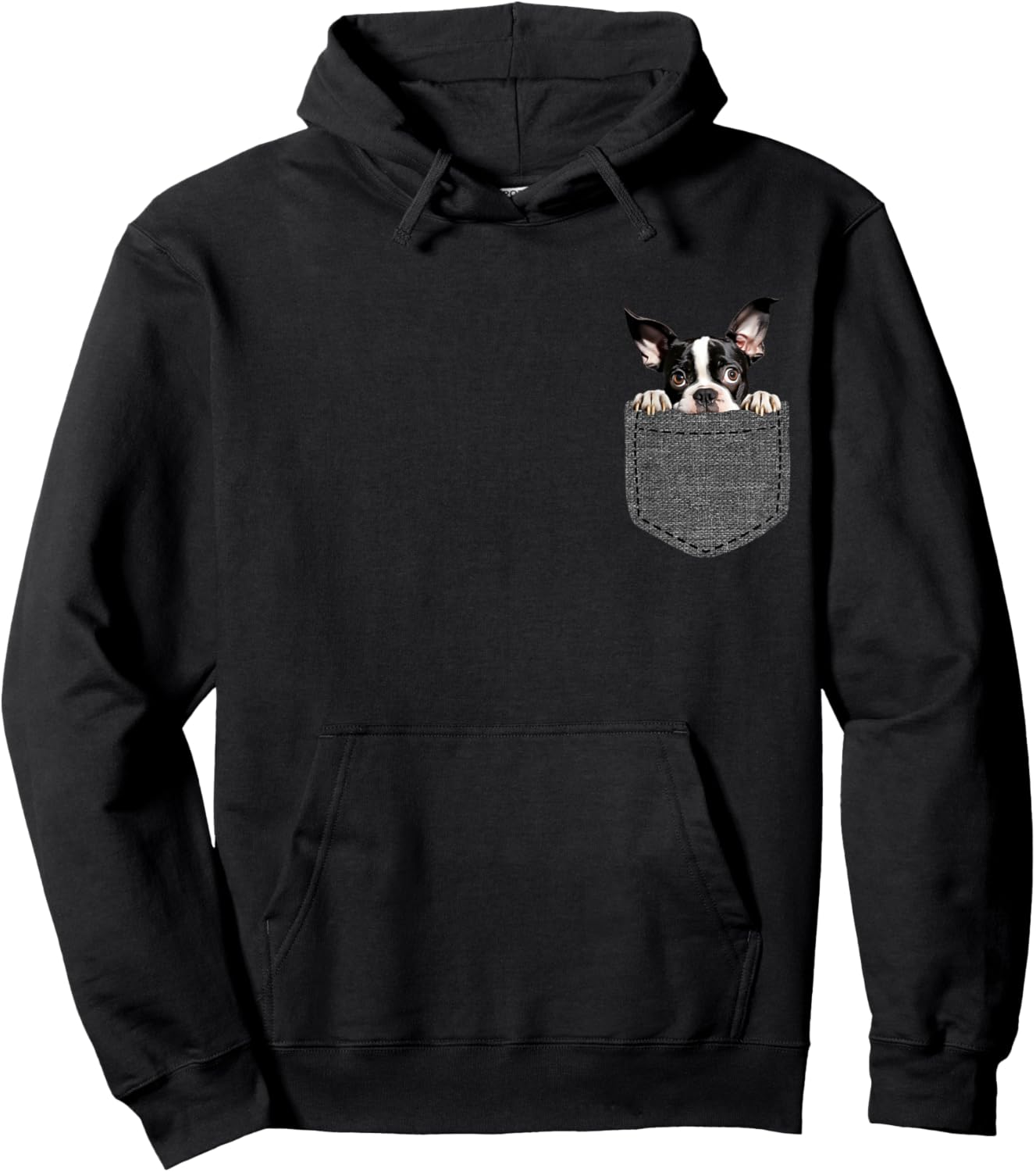 Boston Terrier Dog in Pocket Women Girls Kids Hoodie - Hoodie | Black