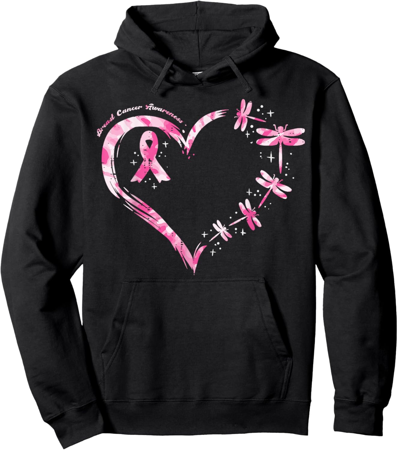 Breast Cancer Heart Dragonflies Awareness Women Kids Men Hoodie - Hoodie | Black
