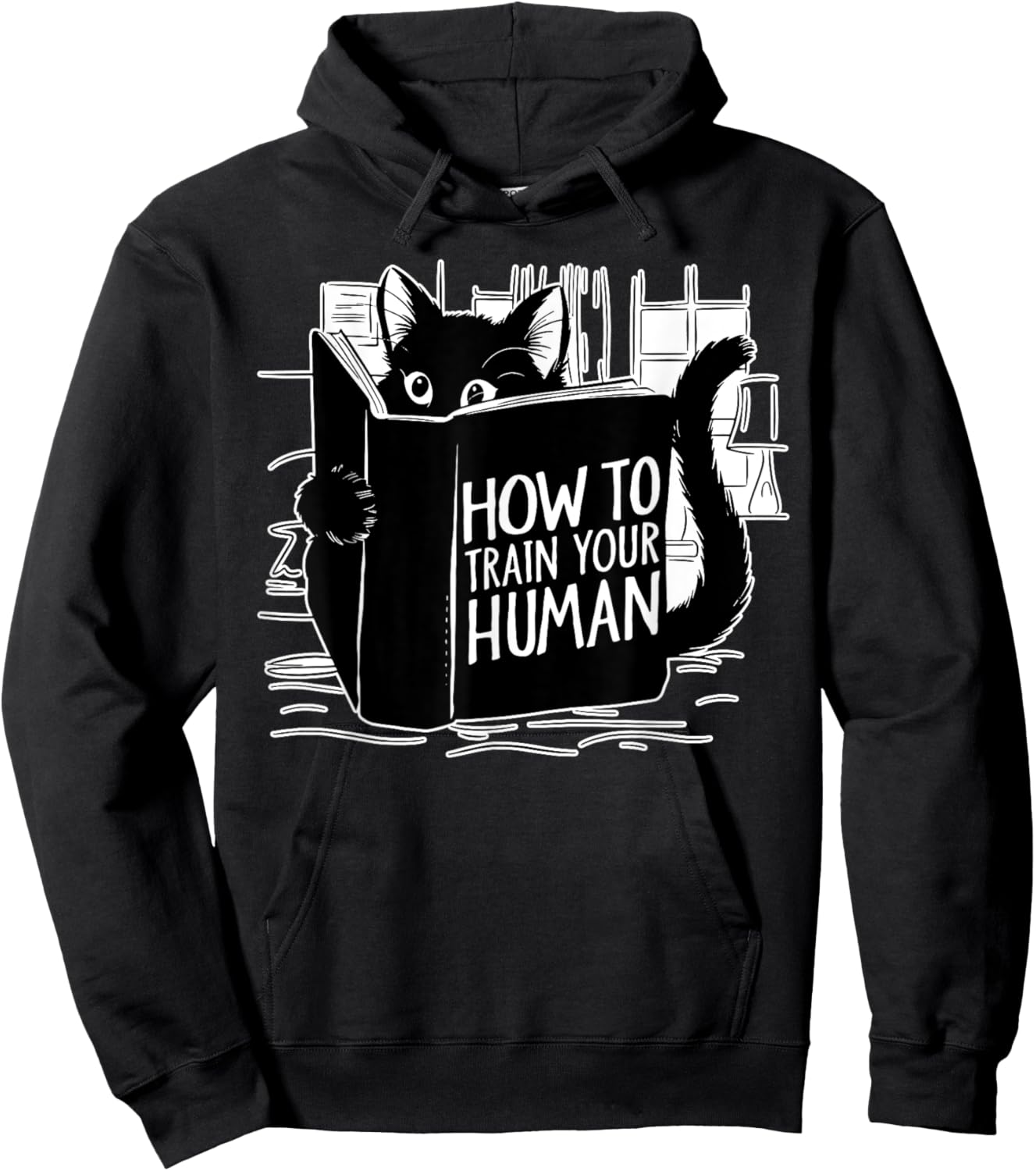 Cat Reading How to Train Your Human Funny Hoodie - Hoodie | Black