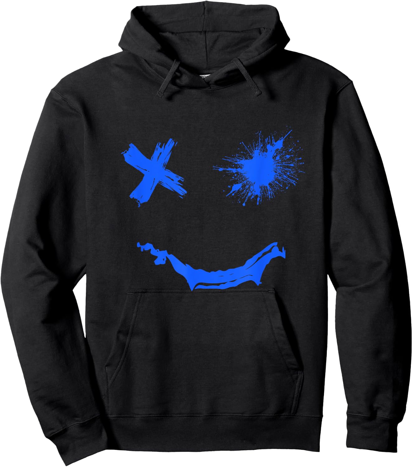 Blue Grunge Smile Royal Blue Graphic Hoodie - Hoodie | Black