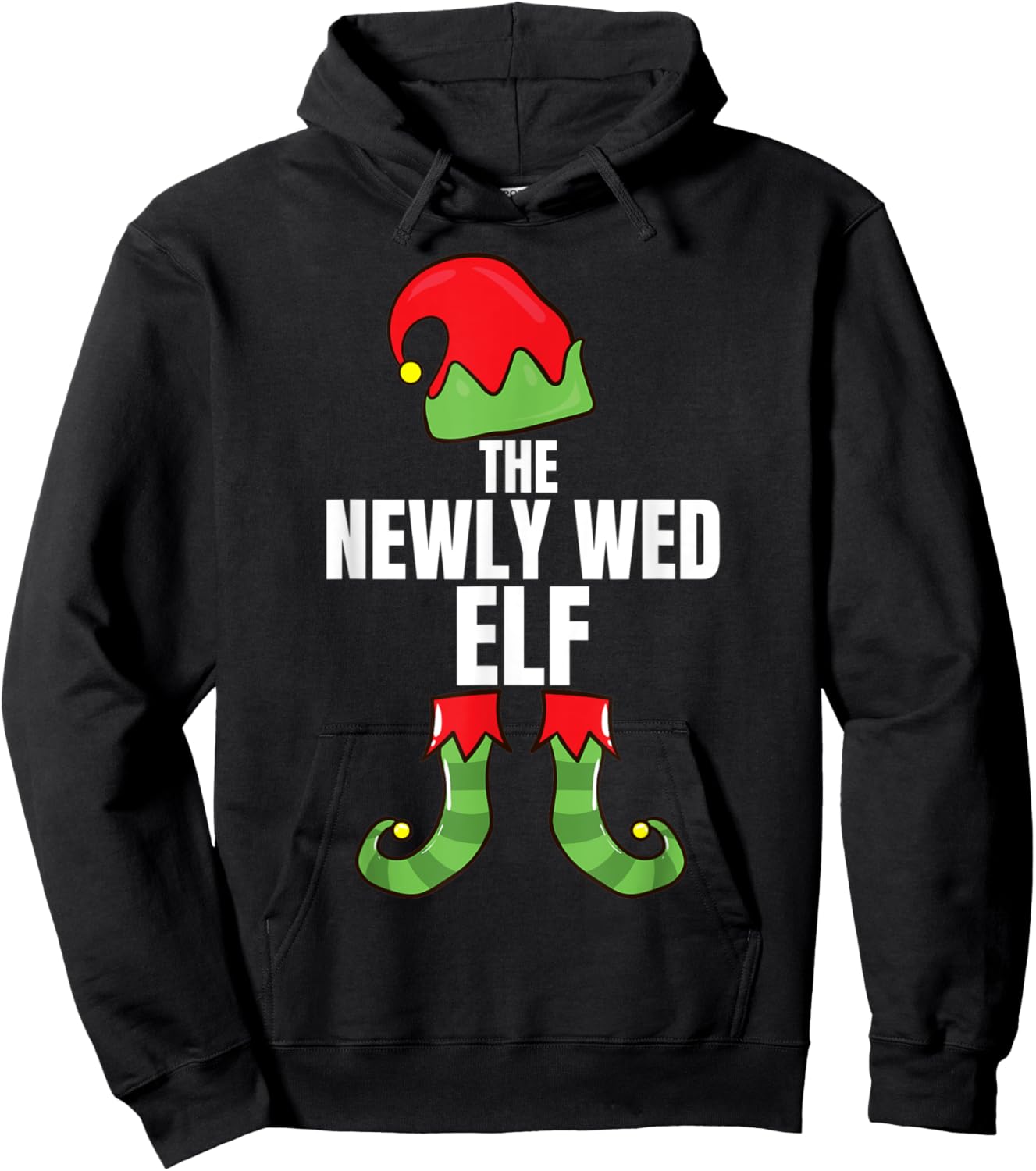 The Newly Wed Elf Matching Family Christmas Group Pajama Hoodie - Hoodie | Black