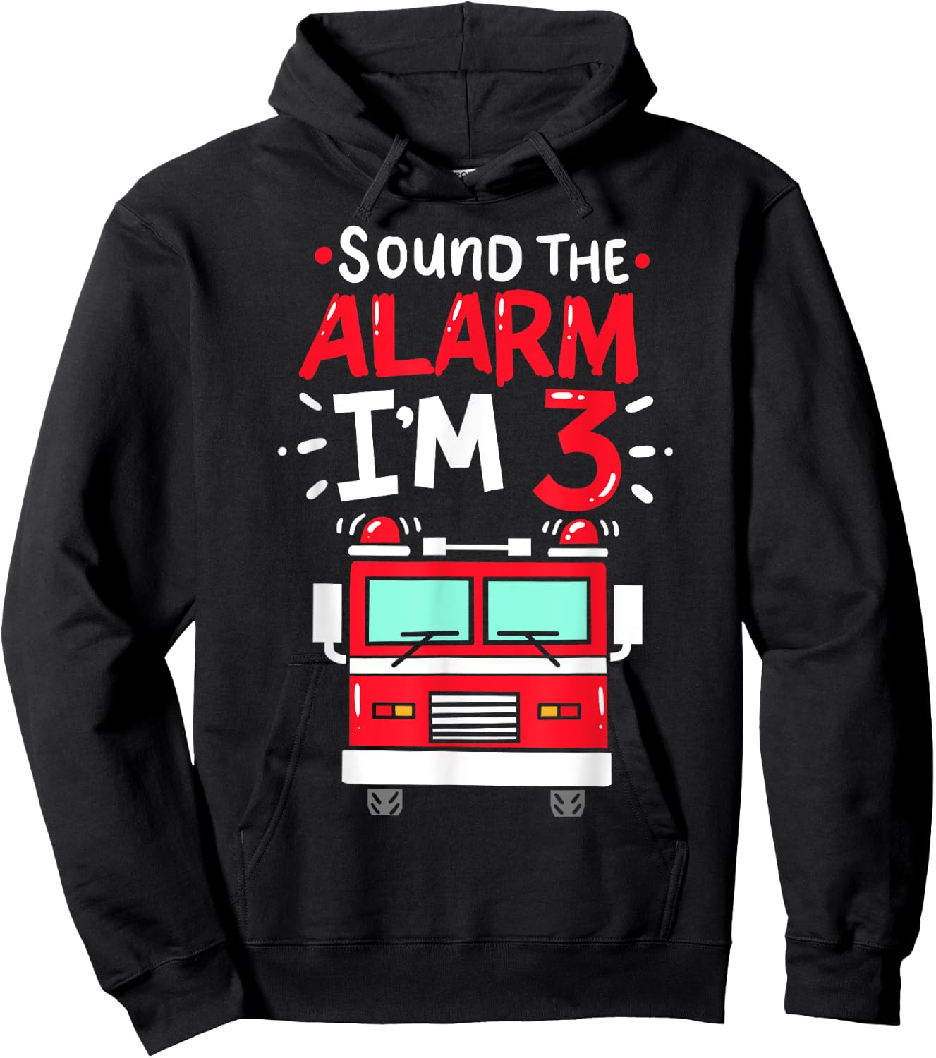 Firetruck 3rd Birthday Party Three 3 Years Old Gift Hoodie - Hoodie | Black