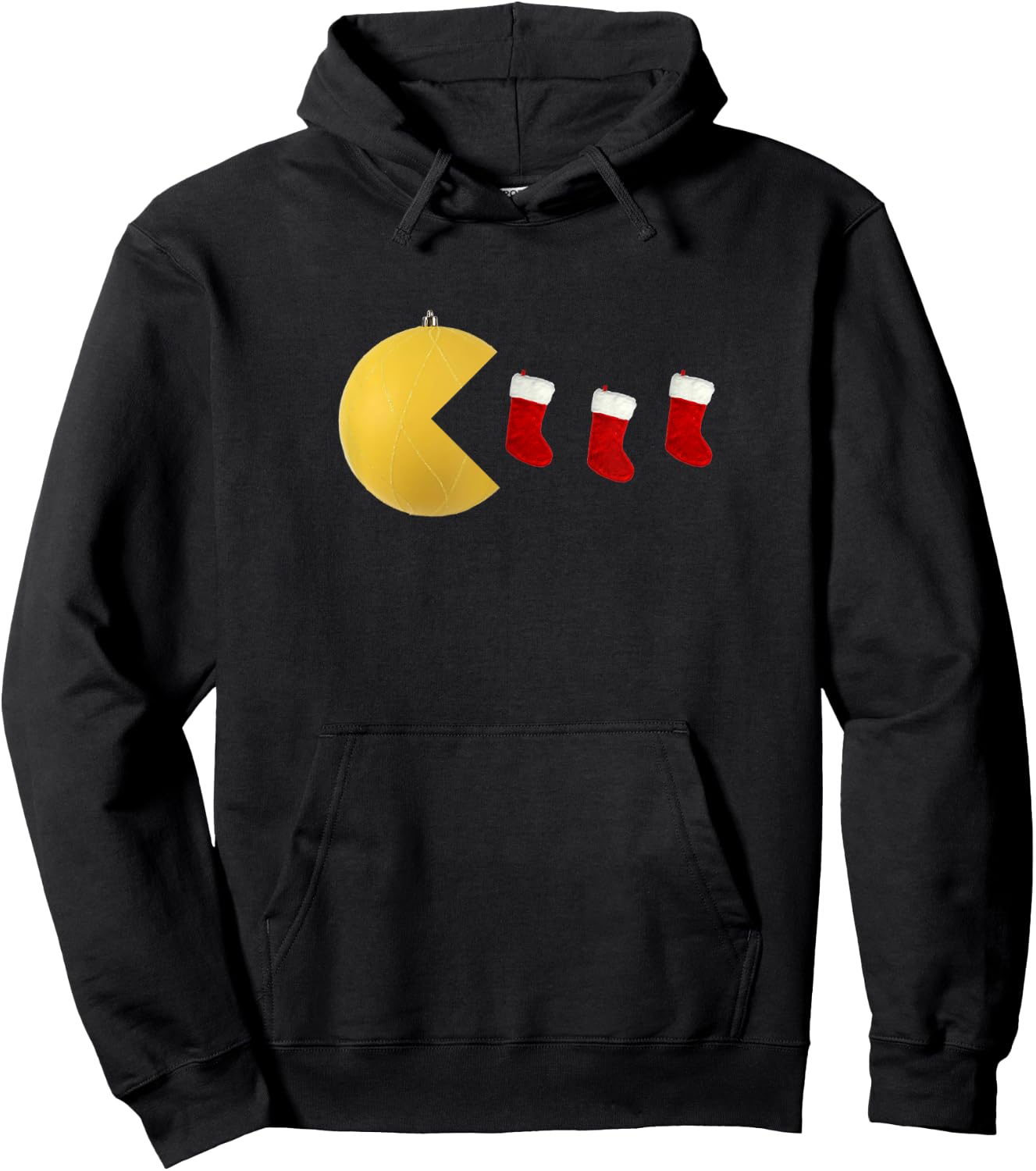 Arcade Style Christmas Ornament Stocking Retro Design Hoodie - Hoodie | Black