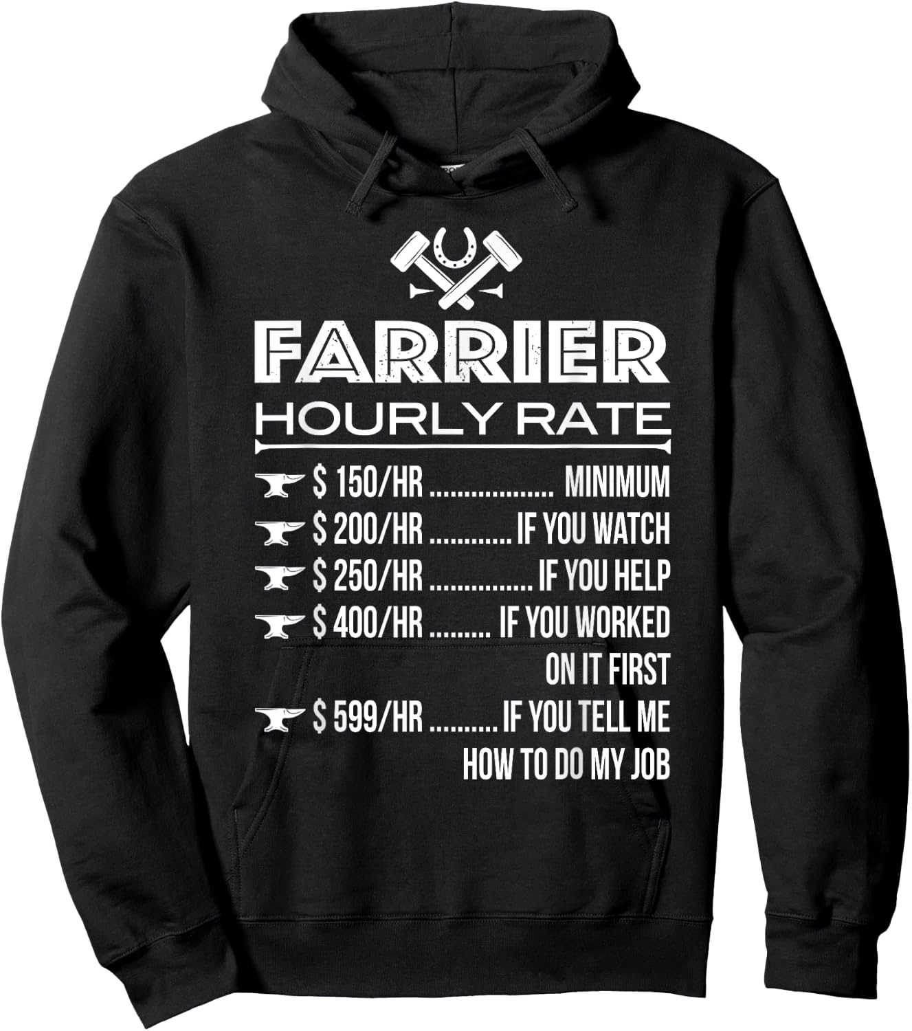 Horse Foot Care Specialist Job Title Wage Chart Funny Farrier Rates Labor Horseshoer Equine Hoof Worker Gift Hoodie - Hoodie | Black