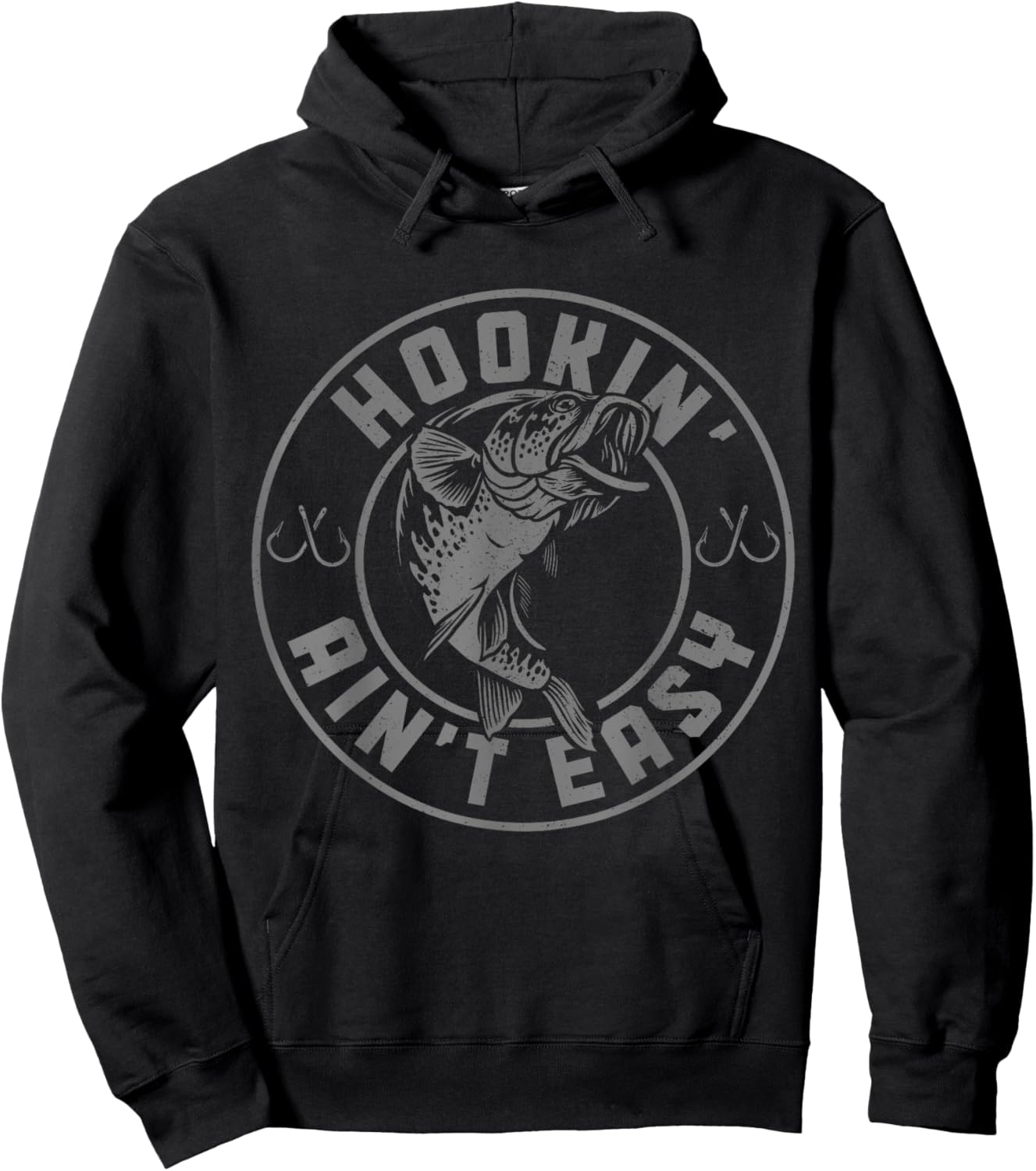 Hookin' Ain't Easy Funny Fishing Fisherman Vintage Hoodie - Hoodie | Black