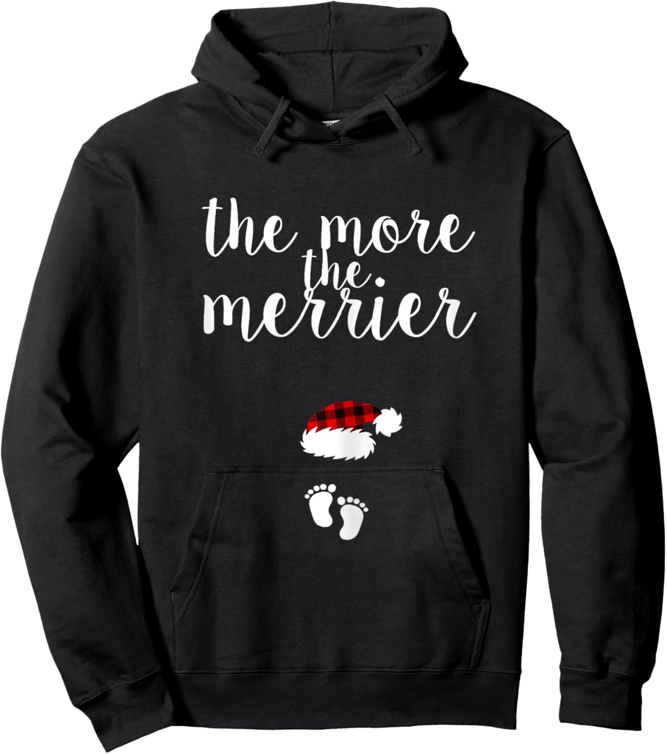 Pregnancy Christmas Pregnant Reveal The More The Merrier Hoodie - Hoodie | Black