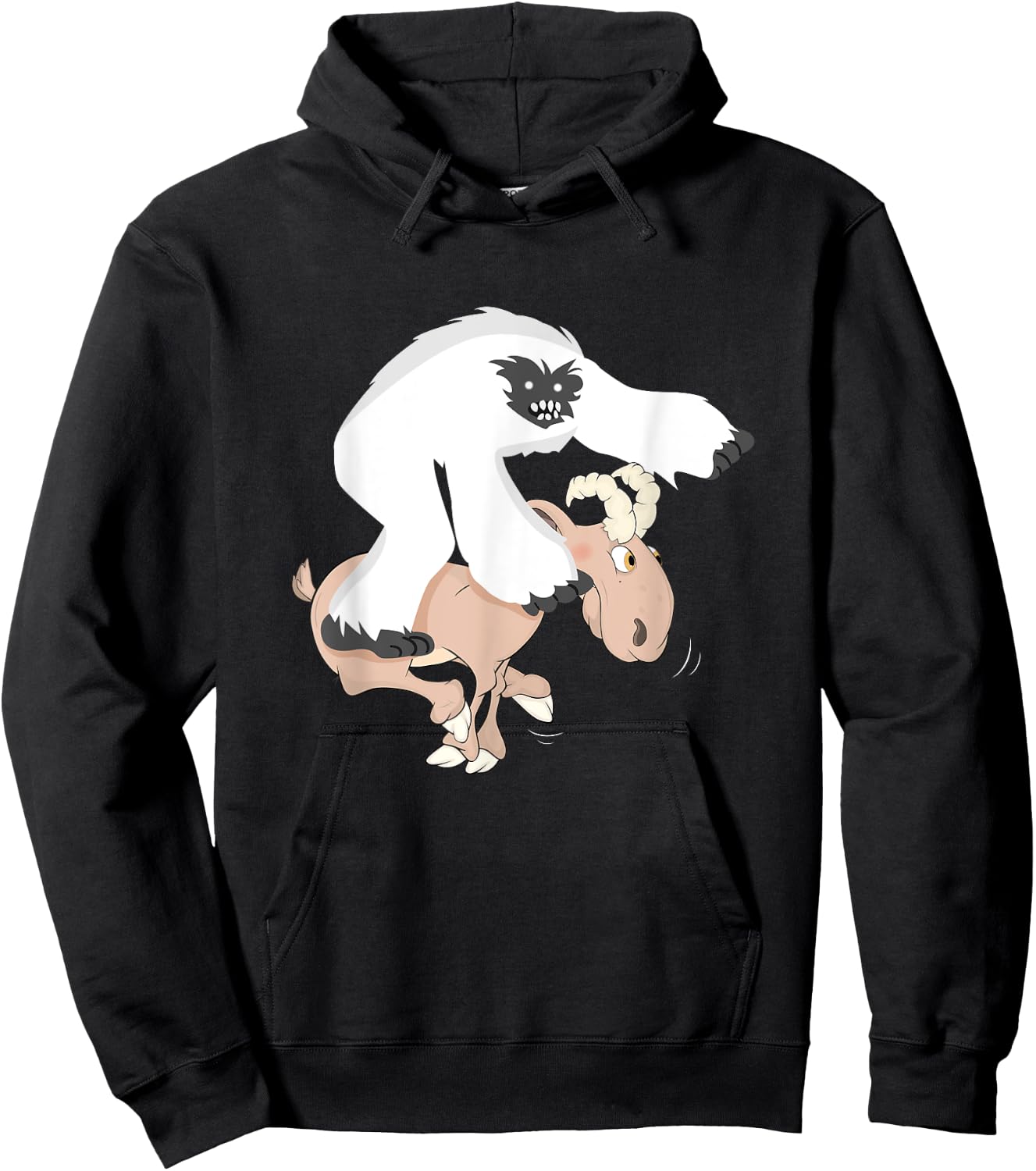 Funny Baby Yeti Riding Goat Cartoon Bigfoot Play Junior Goat Hoodie - Hoodie | Black