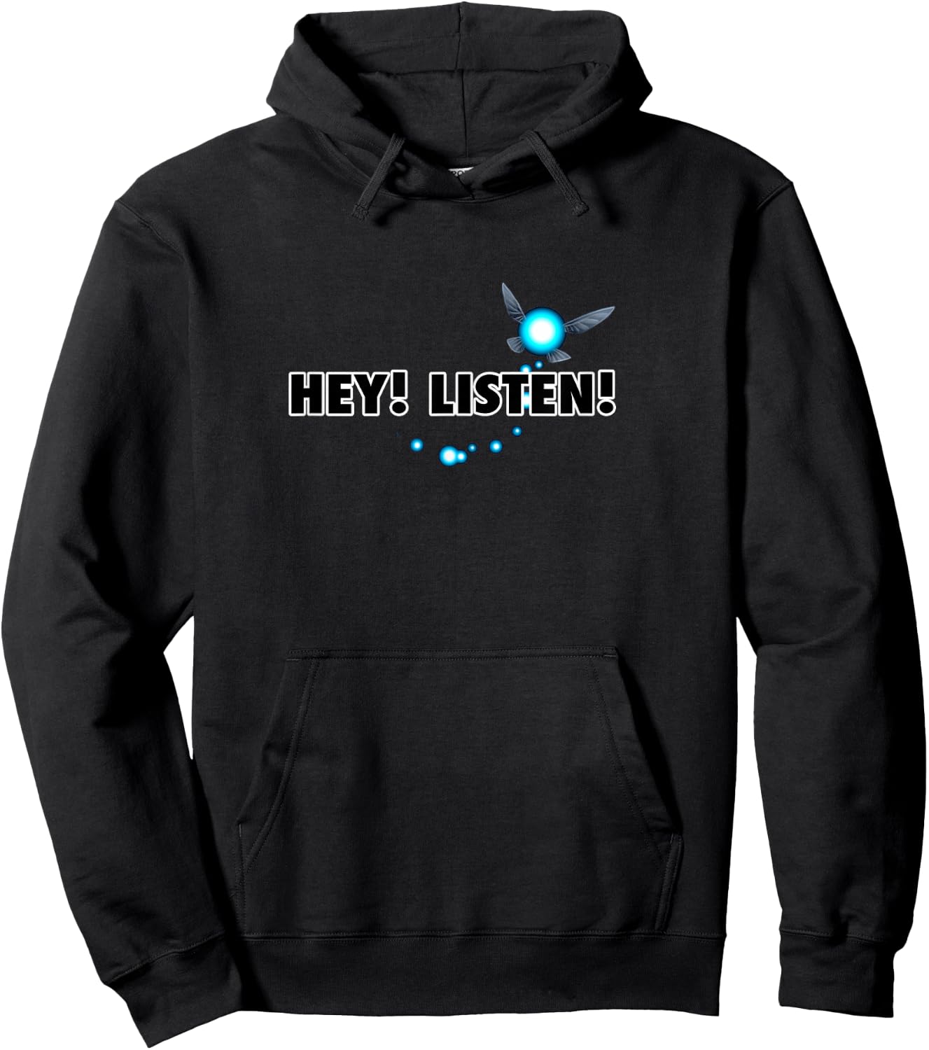 The Legend of Zelda Navi Hey Listen Blue Trail Center Logo Hoodie - Hoodie | Black