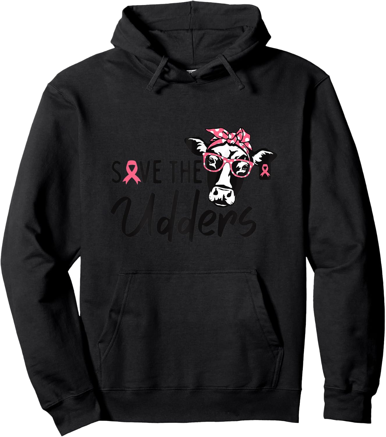 Save The Udders Breast Cancer Awareness Warrior Cow Hoodie - Hoodie | Black