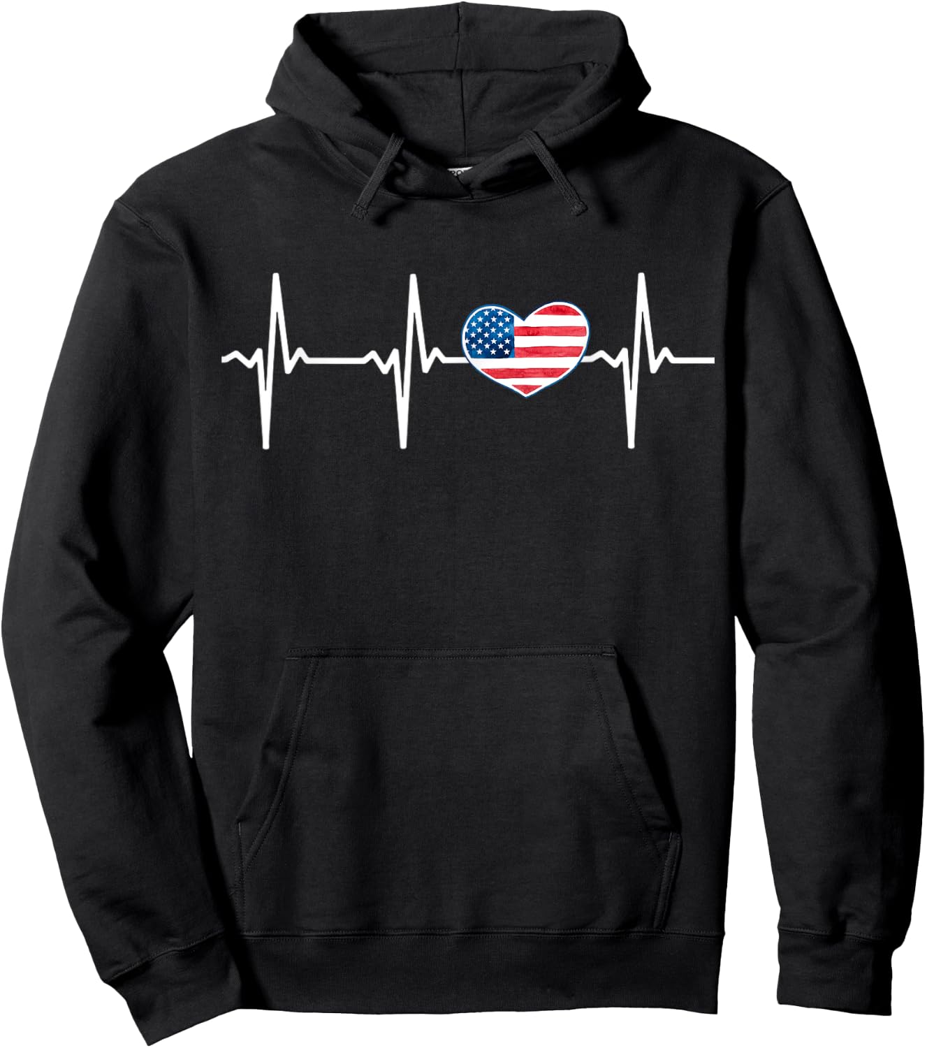 Heartbeat EKG America Heart Love Patriotic 4th of July Hoodie - Hoodie | Black
