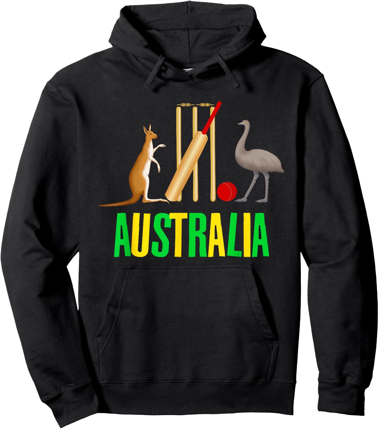 Australian Cricket Symbol Kangaroo Emu Graphic Funny Hoodie - Hoodie | Black
