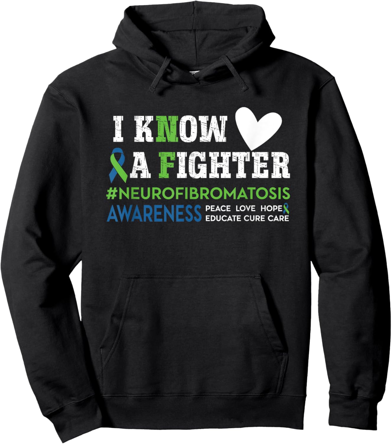 Neurofibromatosis Awareness I Know a Fighter NF Green Ribbon Hoodie - Hoodie | Black
