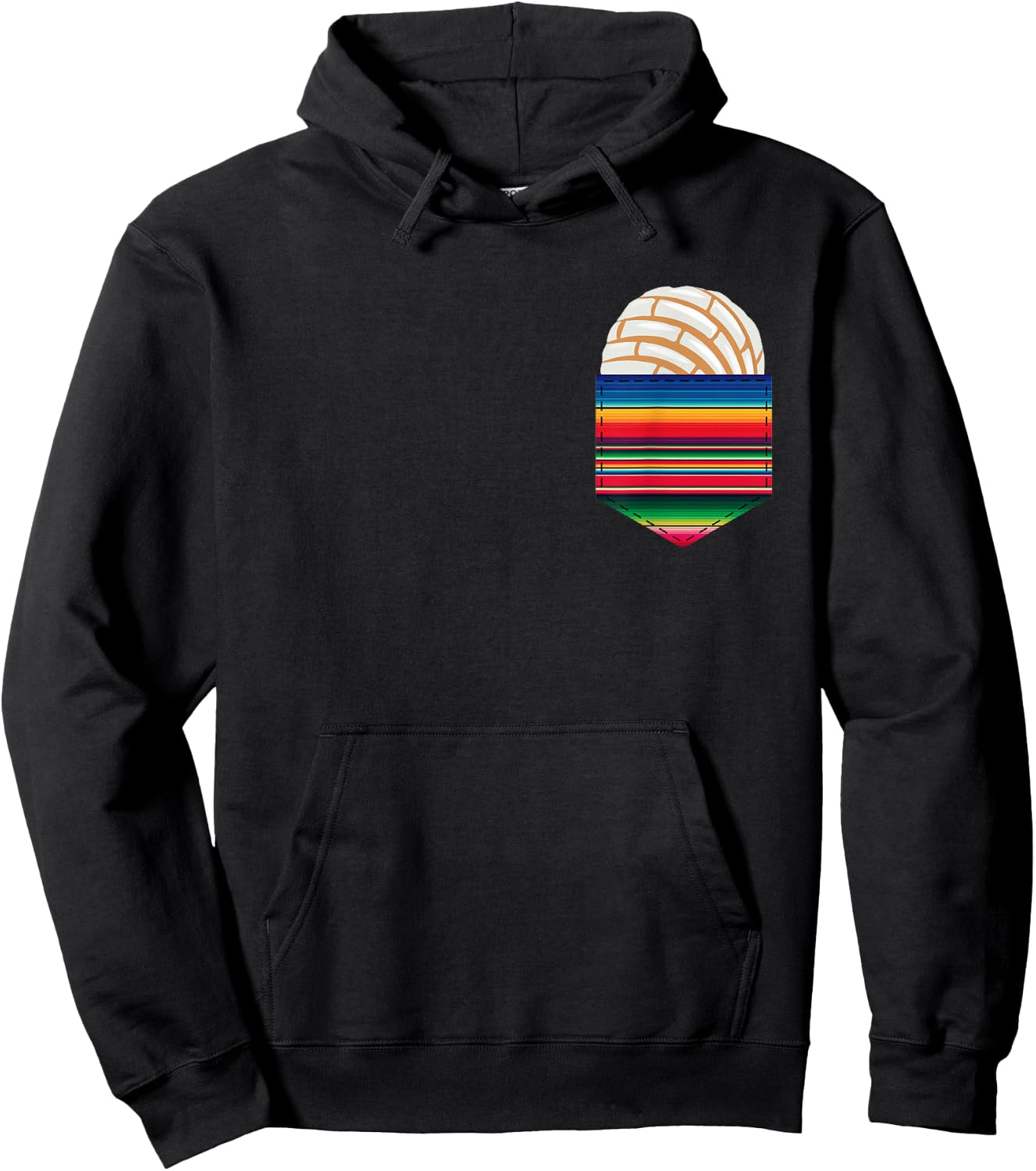 Colorful Serape Pocket Image White Concha Fun Fiesta Gift Hoodie - Hoodie | Black