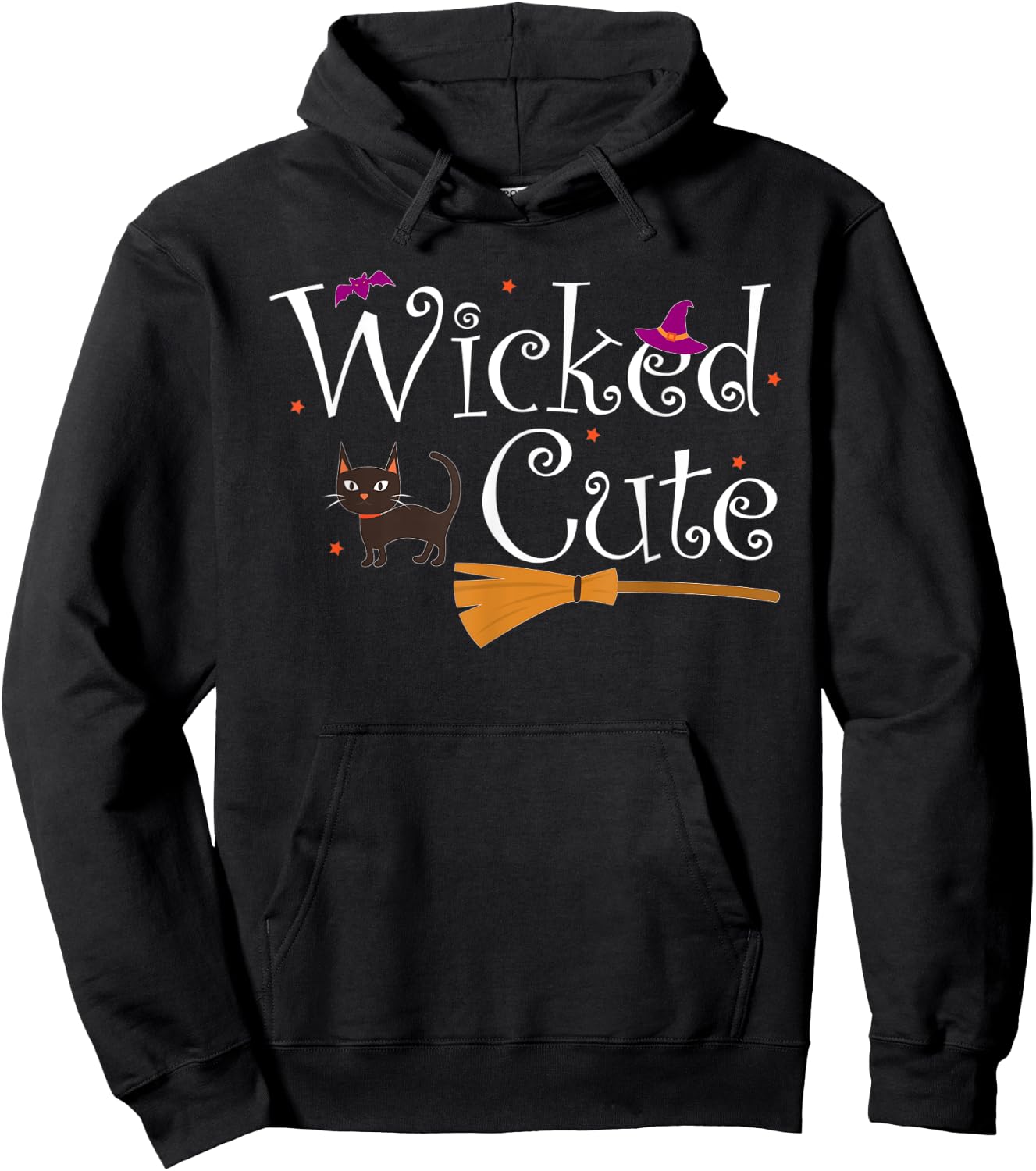 Wicked Cute Witch Halloween Costume Cat Broom Hat Gift Women Kids Hoodie - Hoodie | Black
