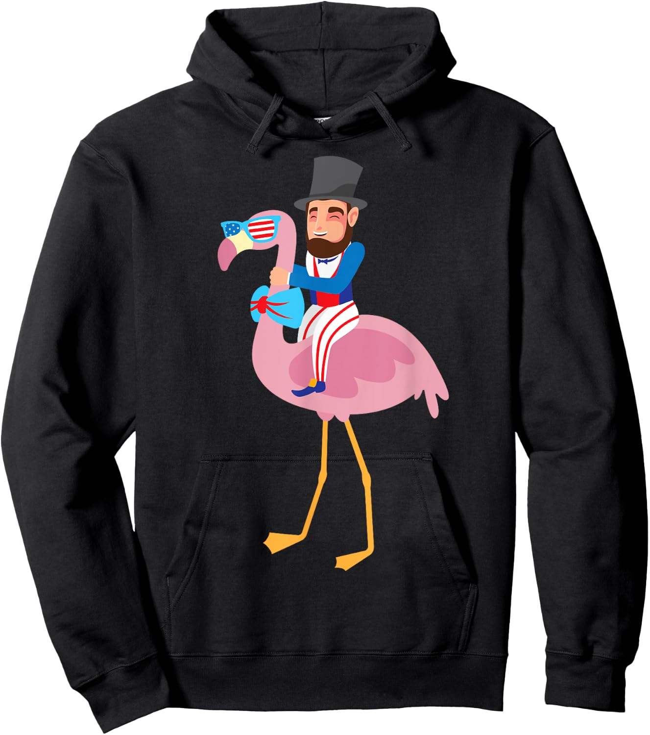Abraham Lincoln Flamingo 4th Of July American Flag Gift Hoodie - Hoodie | Black