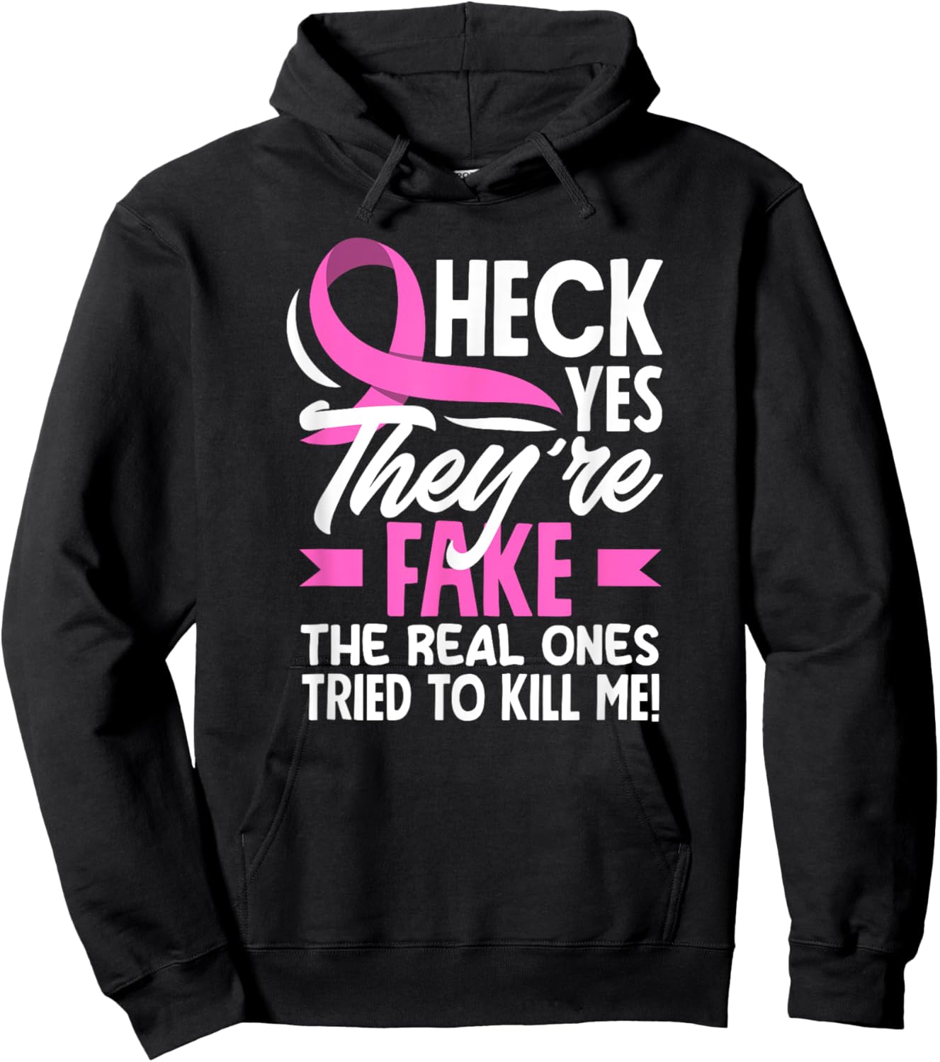 Breast Cancer Warrior Fake Boobs Breast Cancer Awareness Hoodie - Hoodie | Black