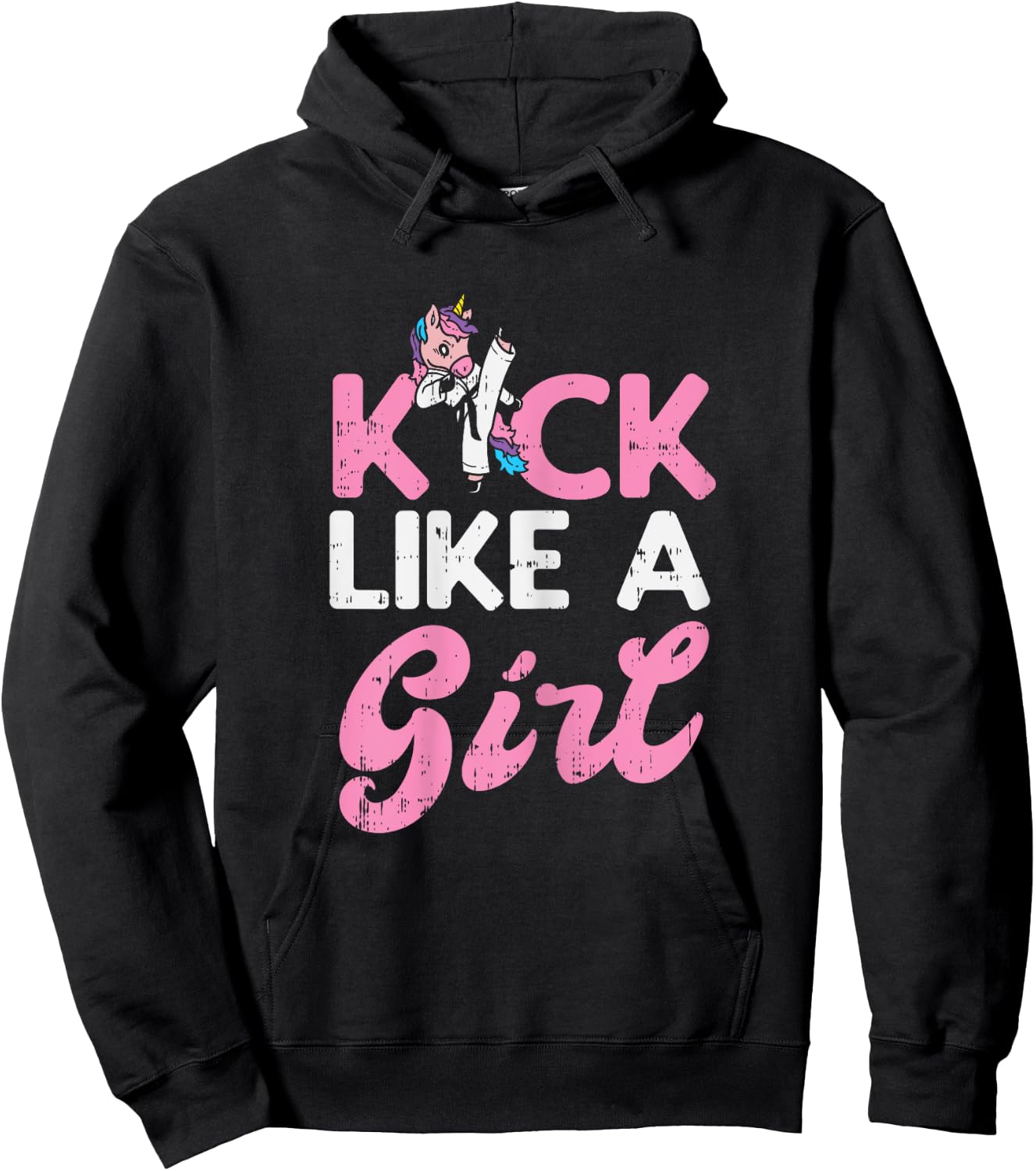 Kick Like Girl Unicorn Karate Taekwondo Martial Arts Gift Hoodie - Hoodie | Black