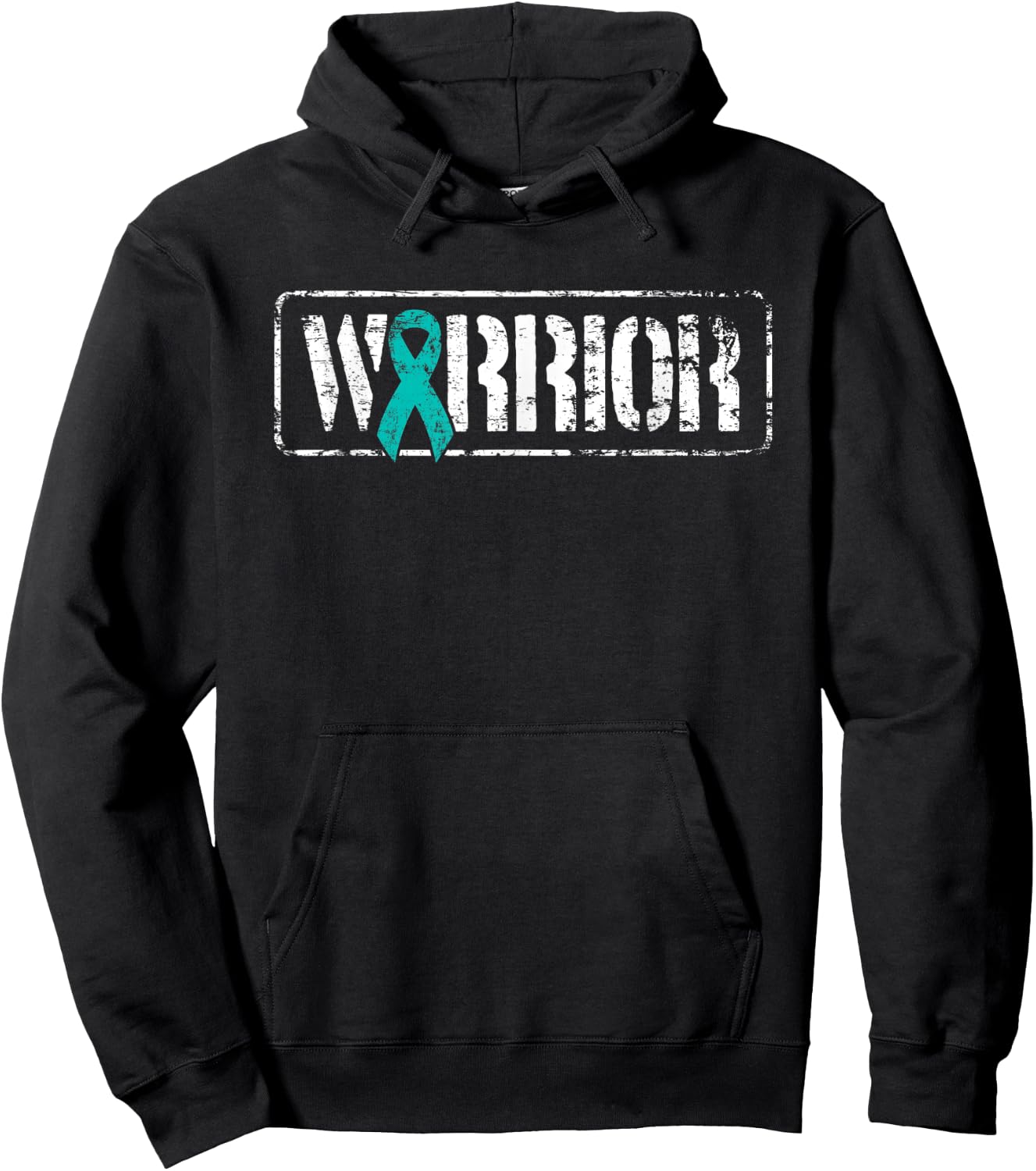 Ovarian Cancer Warrior - Teal Military Style Awareness Hoodie - Hoodie | Black