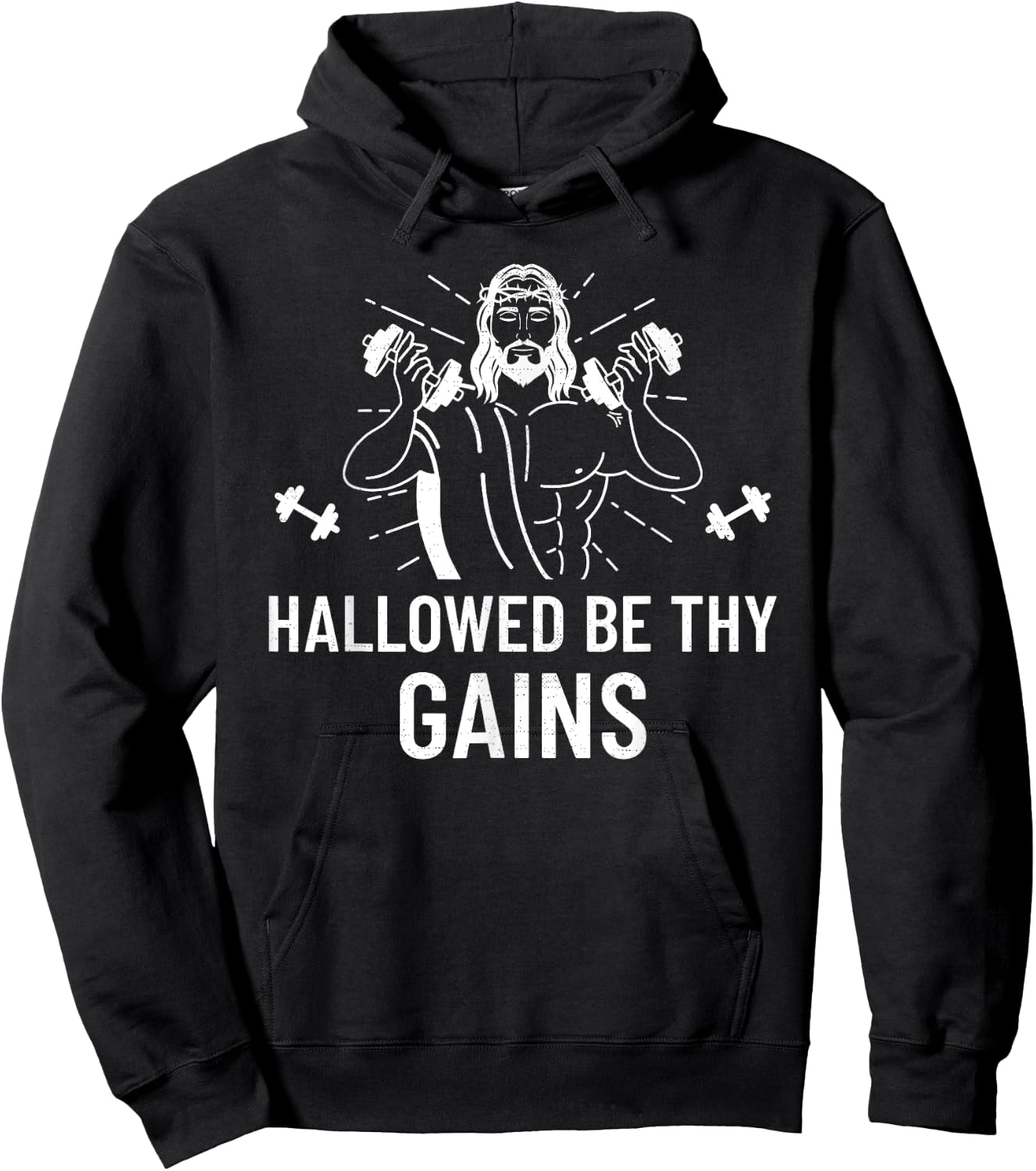 Hallowed Be Thy Gains - Funny Muscle Jesus Weight Shirt Hoodie - Hoodie | Black