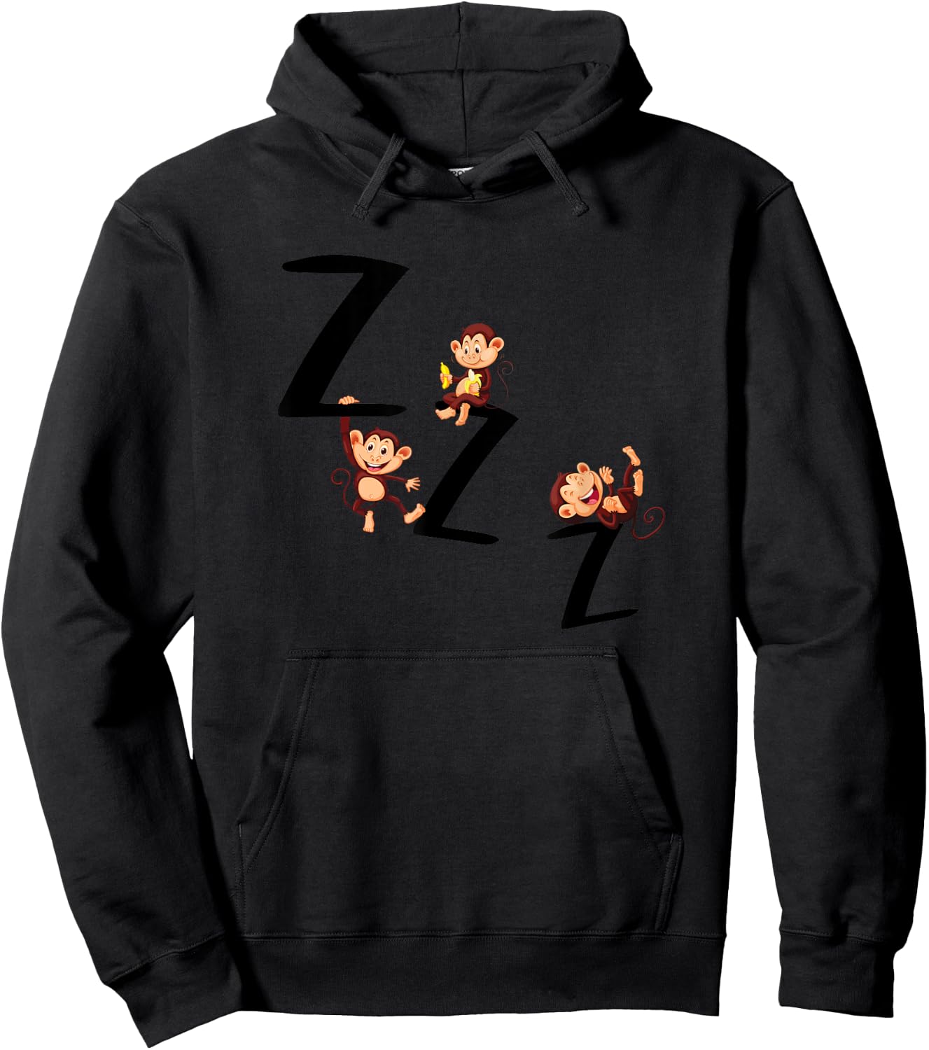 Monkey Graphic Pajama Top Hoodie - Hoodie | Black
