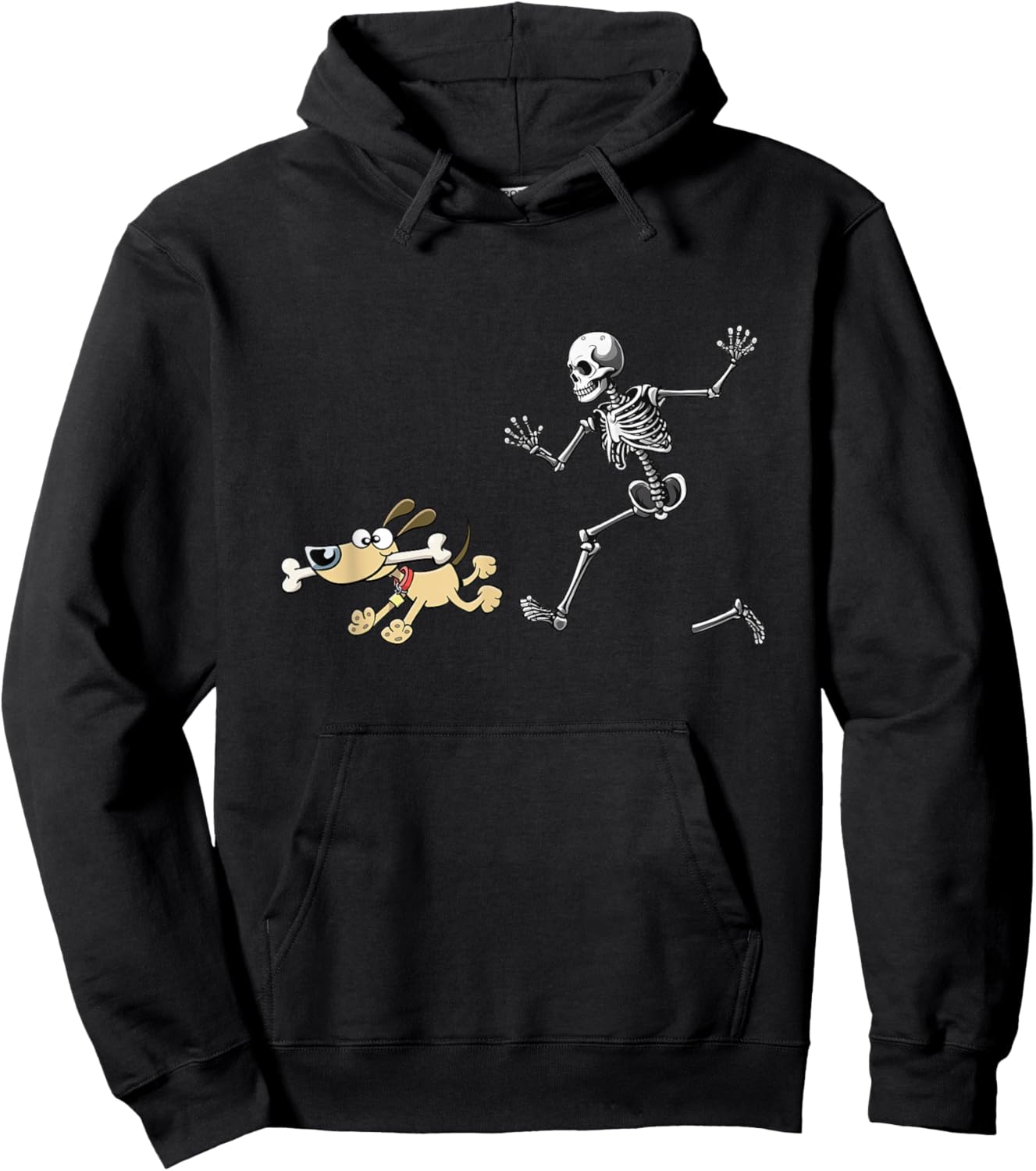Halloween Dog, Funny Skeleton, Skeleton Chasing Dog Women Hoodie - Hoodie | Black