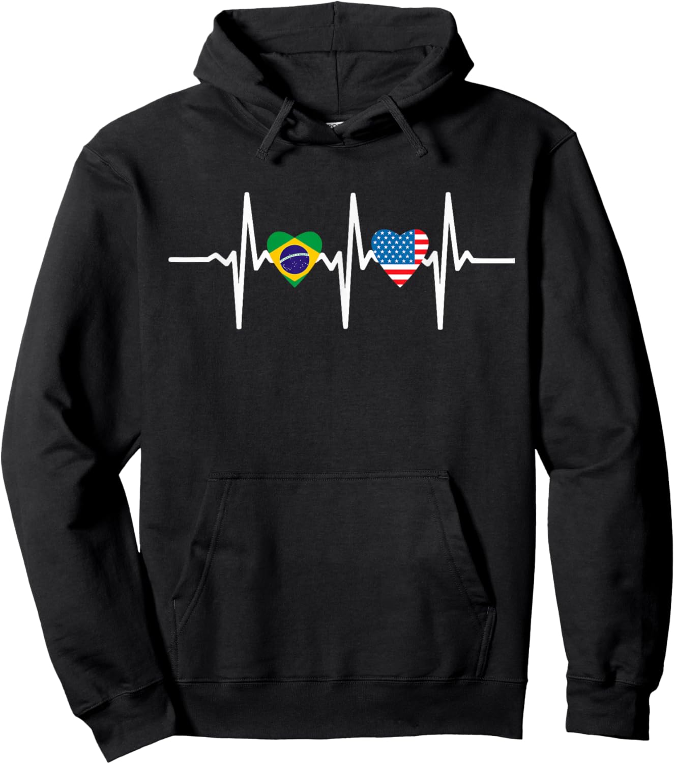 Half American Brazilian America Brazil Flag Heartbeat Heart Hoodie - Hoodie | Black