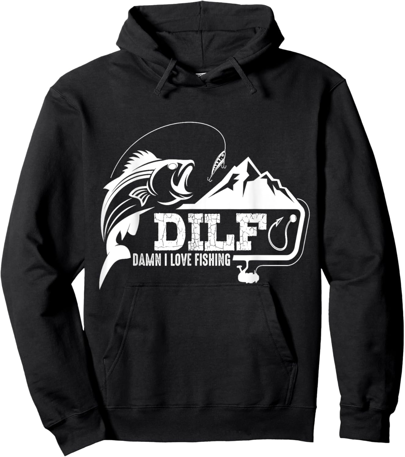 DILF Damn I Love Fishing Funny Dad Men's Hoodie - Hoodie | Black