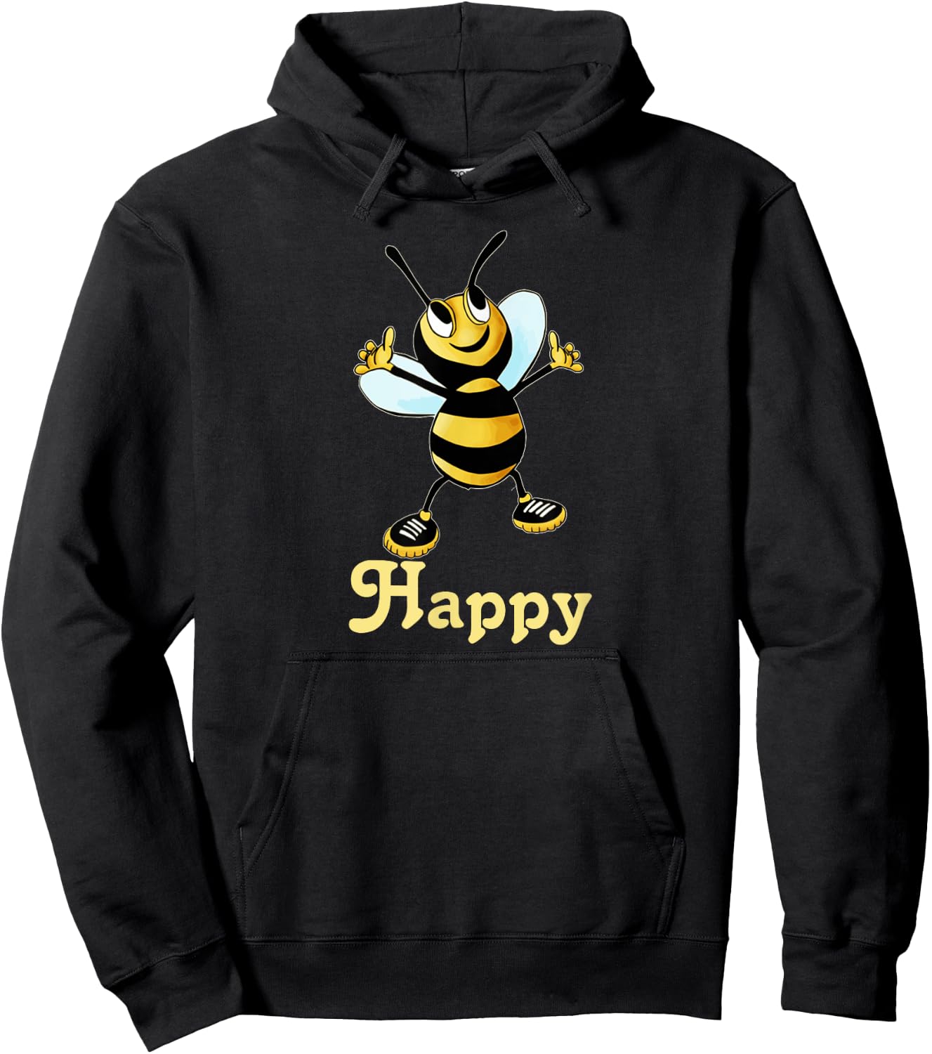 Be Happy. smiling honey bee, bumblebee, positive message Hoodie - Hoodie | Black