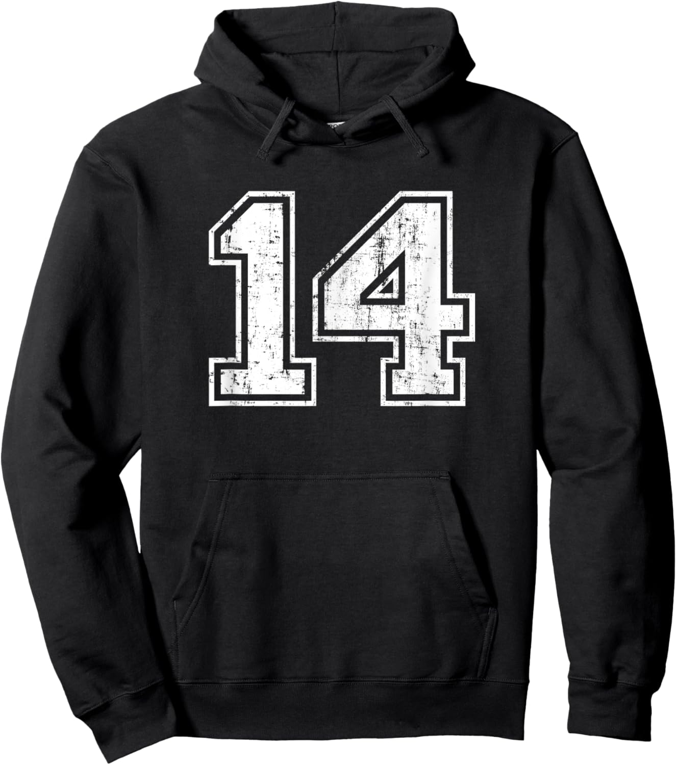 Number 14 Fourteen Distressed Vintage Sports Team Training Hoodie - Hoodie | Black