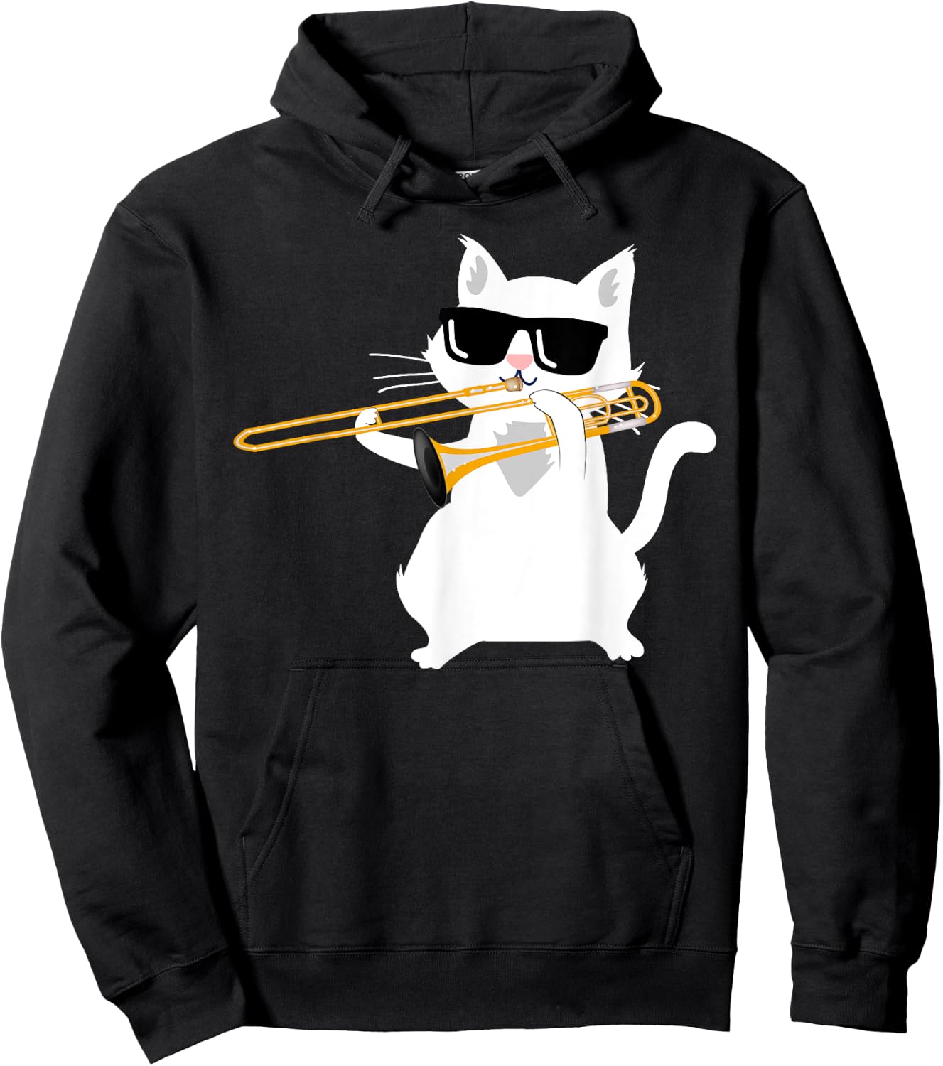 Cat Playing Trombone Women Girls Kids Hoodie - Hoodie | Black