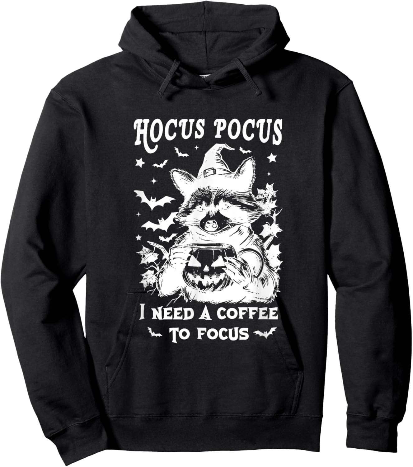Hocus Pocus I Need To Focus Raccoon Halloween Witch Raccoon Hoodie - Hoodie | Black