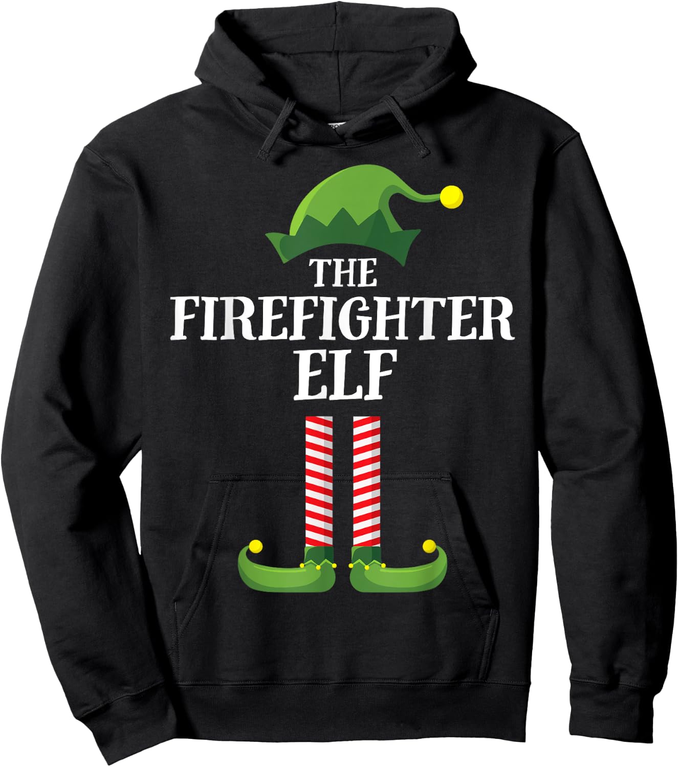 Firefighter Elf Matching Family Group Christmas Party Pyjamas Hoodie - Hoodie | Black