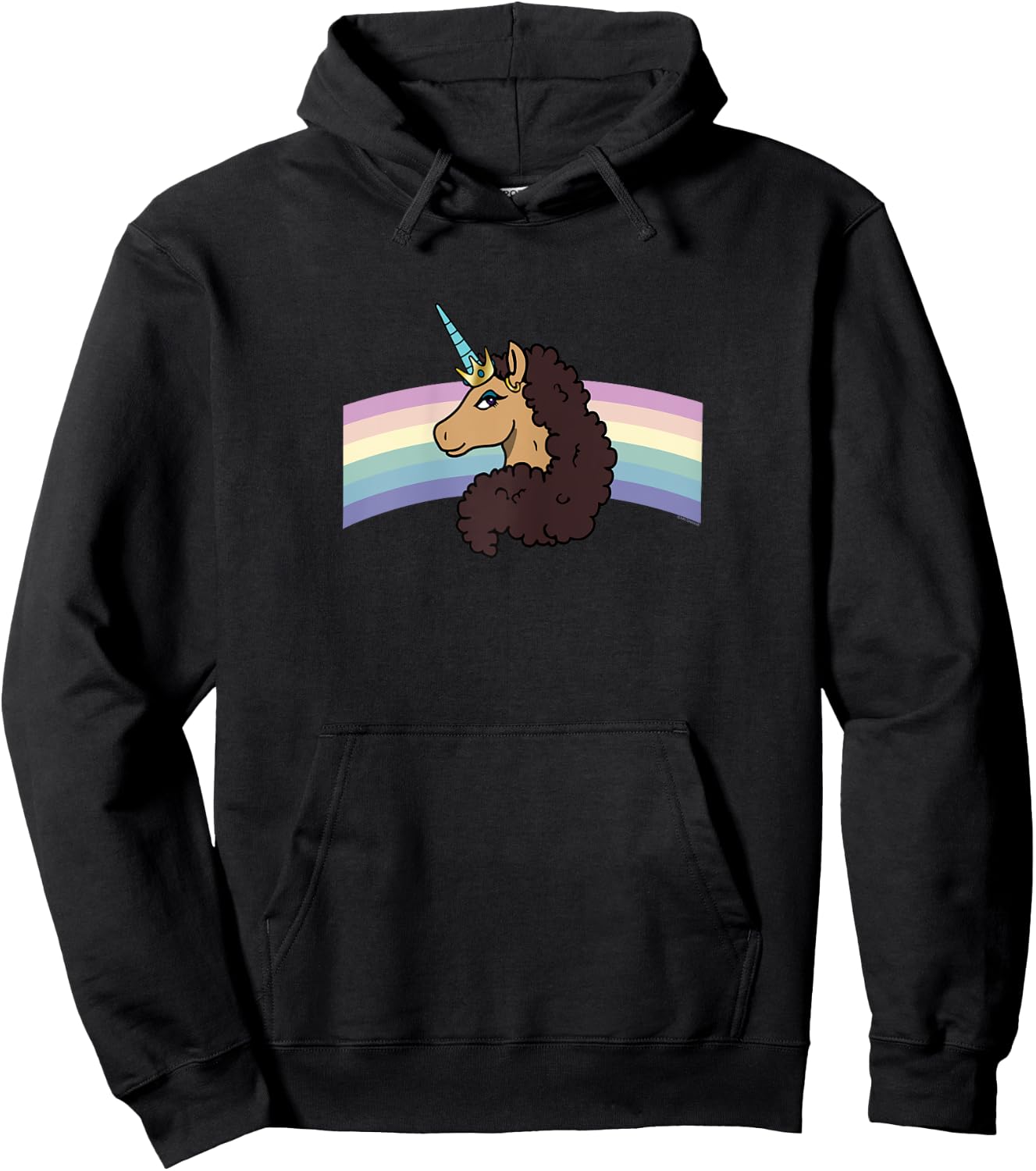 Afro Unicorn Divine Side View Rainbow Portrait Hoodie - Hoodie | Black