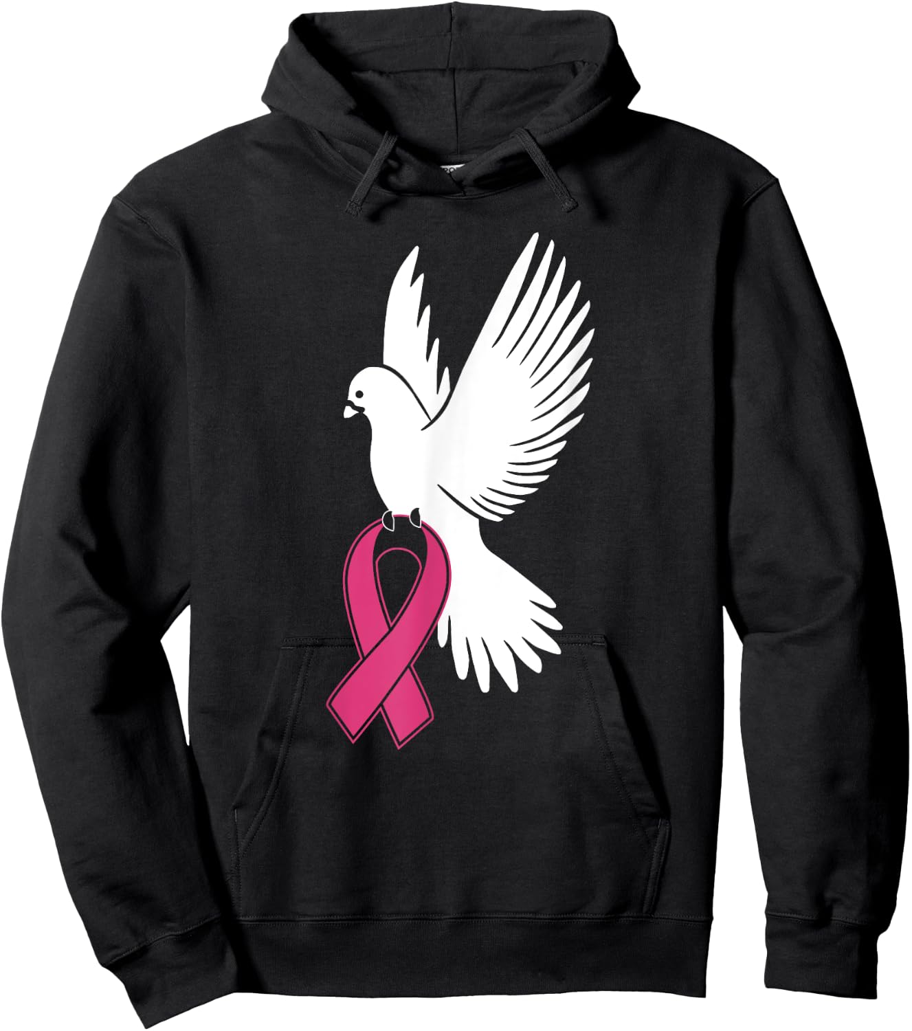 White Dove Carrying Breast Cancer Awareness Pink Ribbon Hoodie - Hoodie | Black