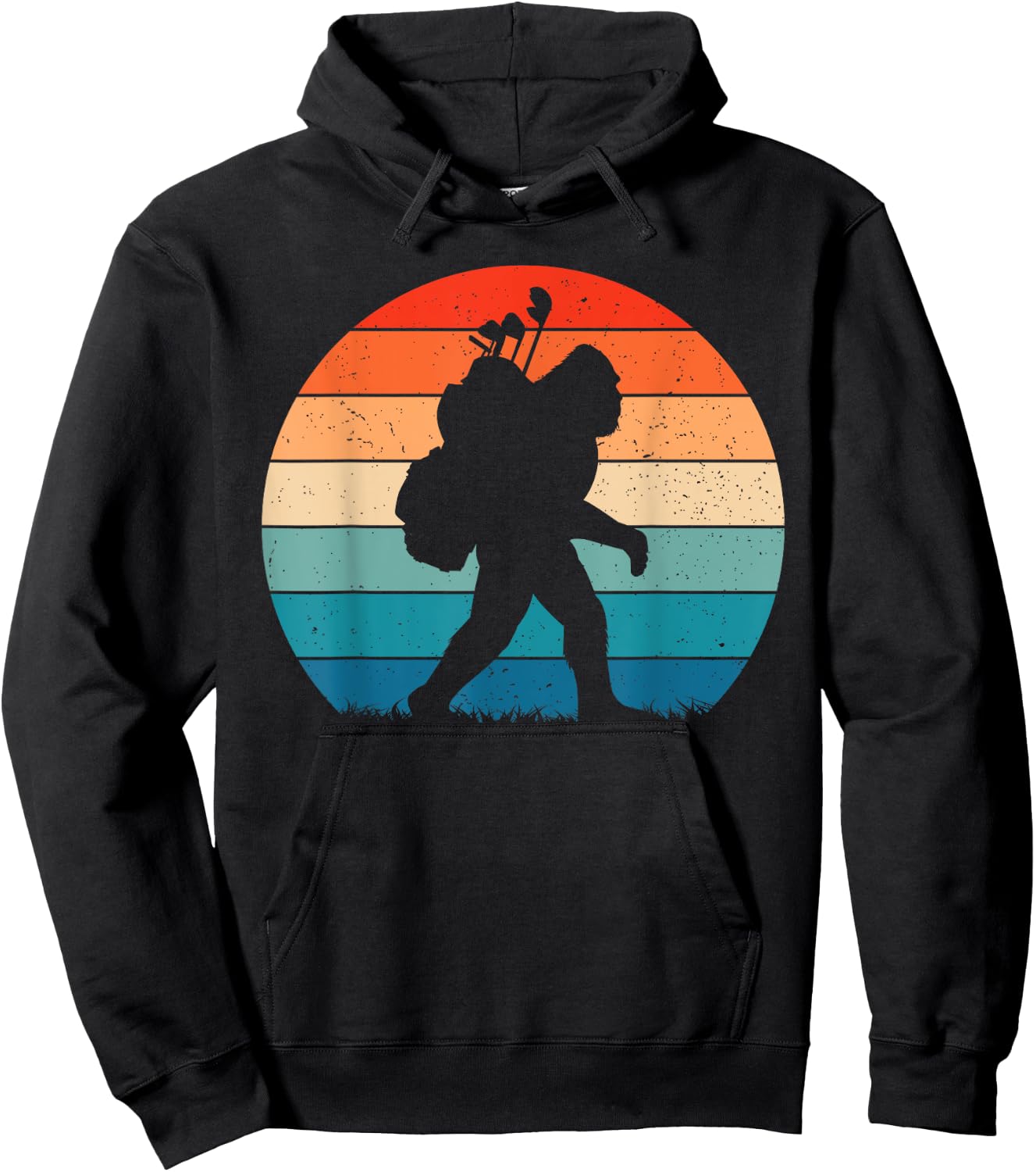 Funny Bigfoot Golf Vintage Retro Sasquatch Playing Golf Gift Hoodie - Hoodie | Black