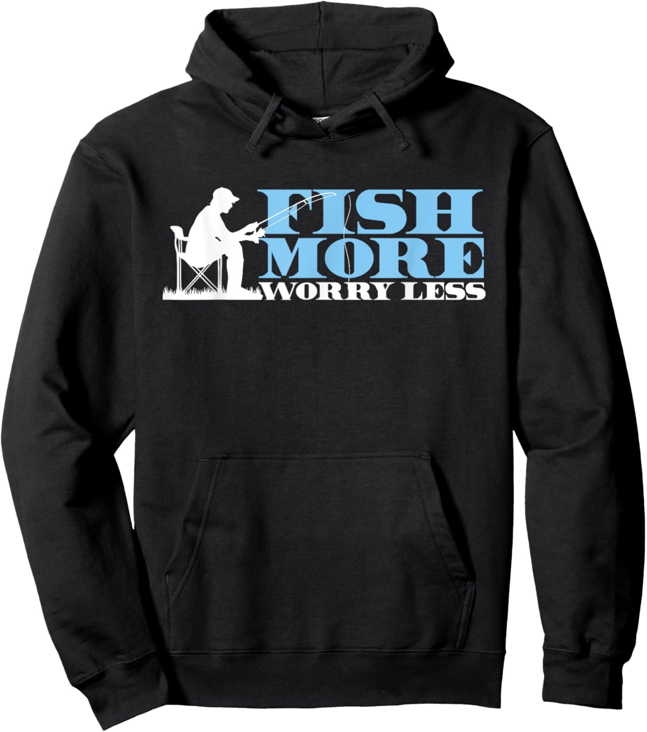 Fish More Less Worry | Fishing Rod | Fisherman Hoodie - Hoodie | Black