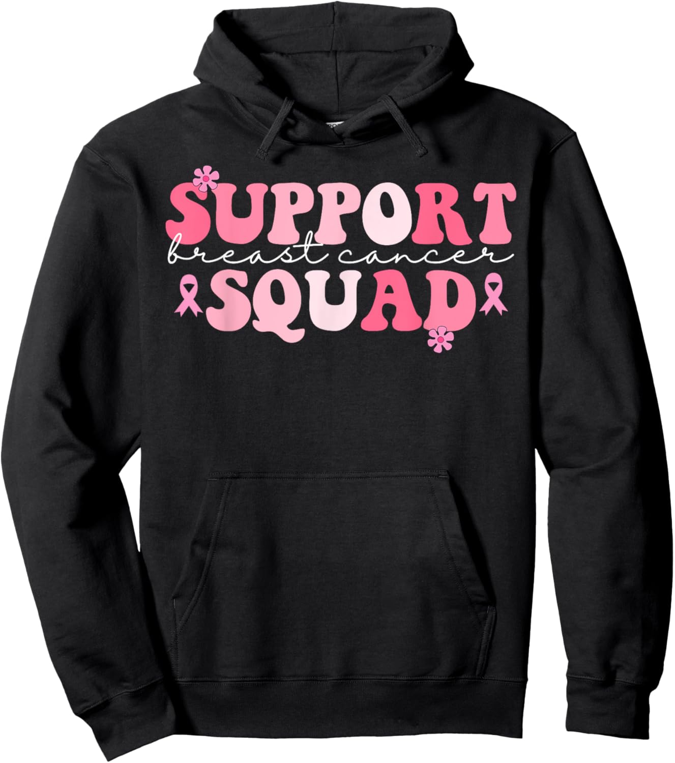 Pink Groovy Support Squad Breast Cancer Awareness Month Hoodie - Hoodie | Black