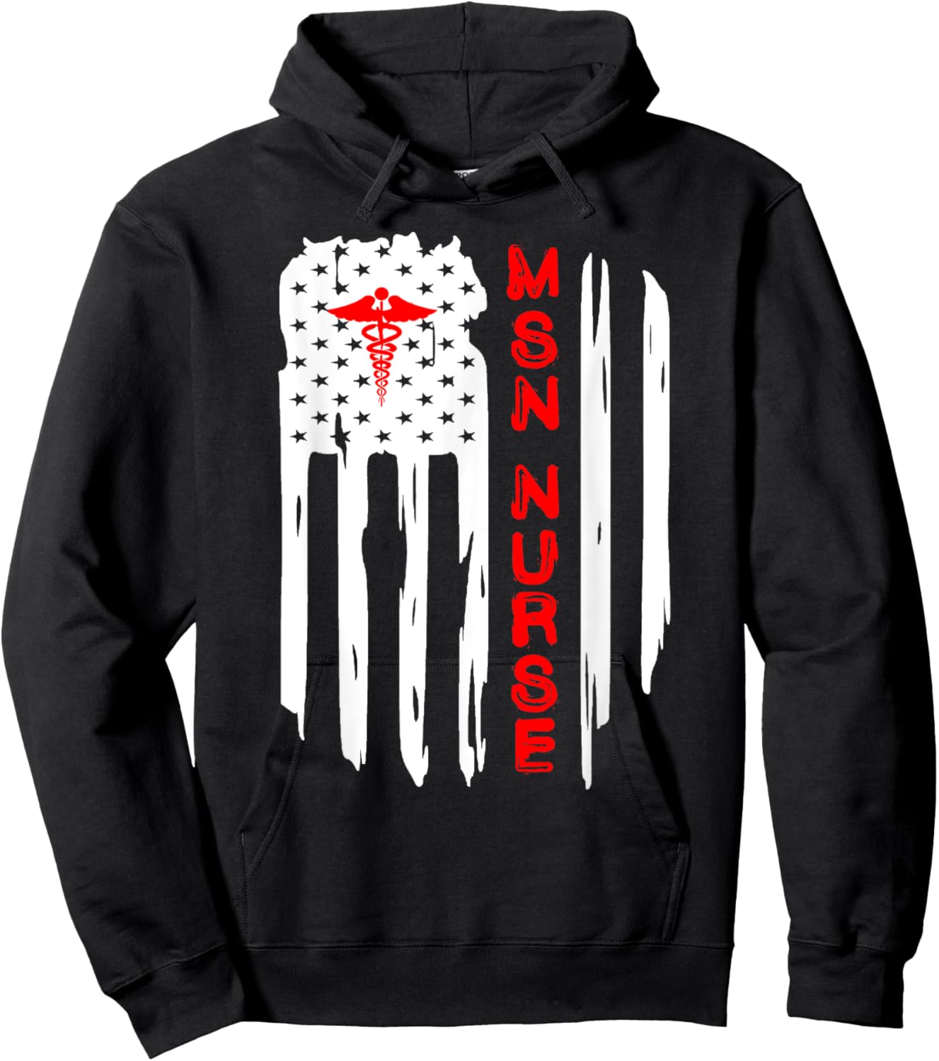 Patriotic American USA Flag MSN Nurse Caduceus RN Graduate Hoodie - Hoodie | Black