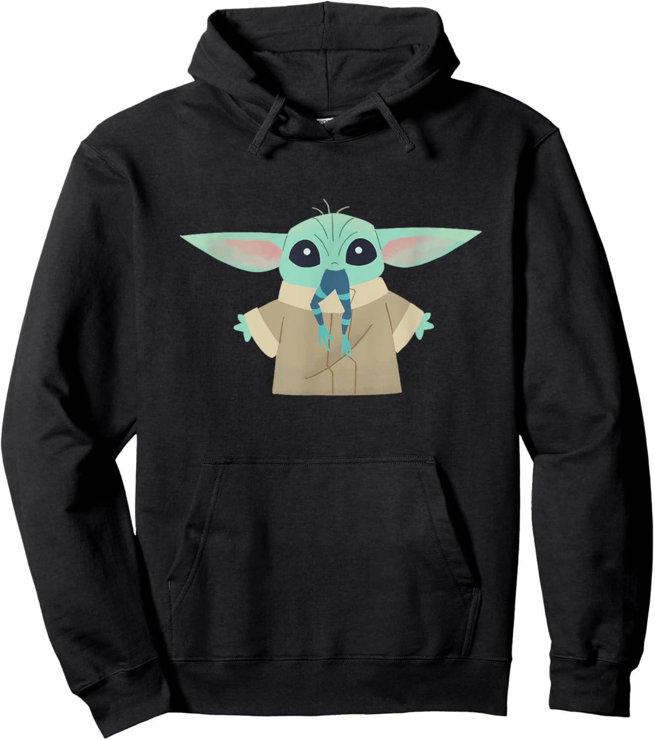 Star Wars The Mandalorian Grogu Eating Frog Cartoon Hoodie - Hoodie | Black