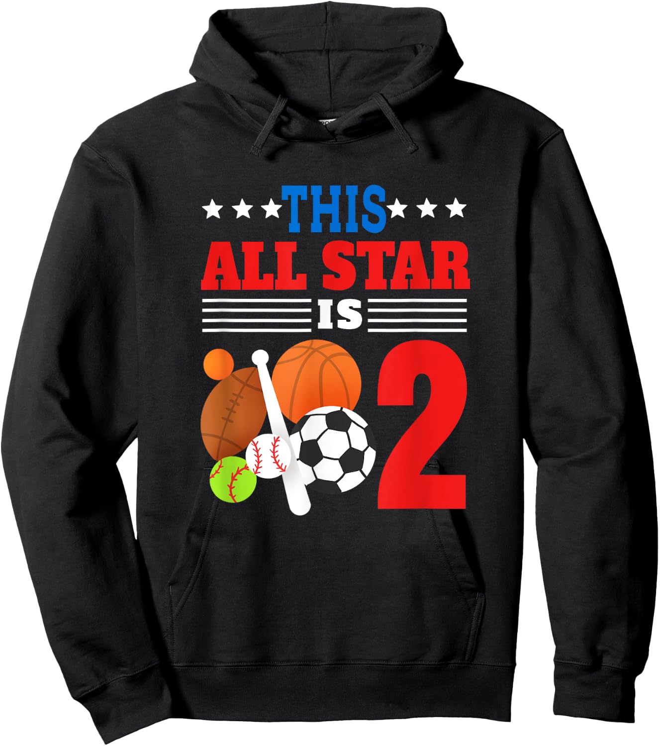 This All Star Is Two Funny 2nd Birthday Sports Lover Gift Hoodie - Hoodie | Black