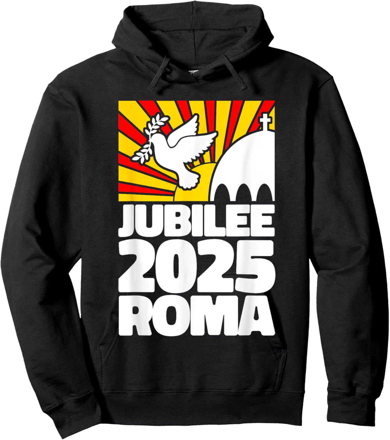 Jubilee 2025 Roma Vatican Peace Dove Red Yellow Sunrise Hoodie - Hoodie | Black