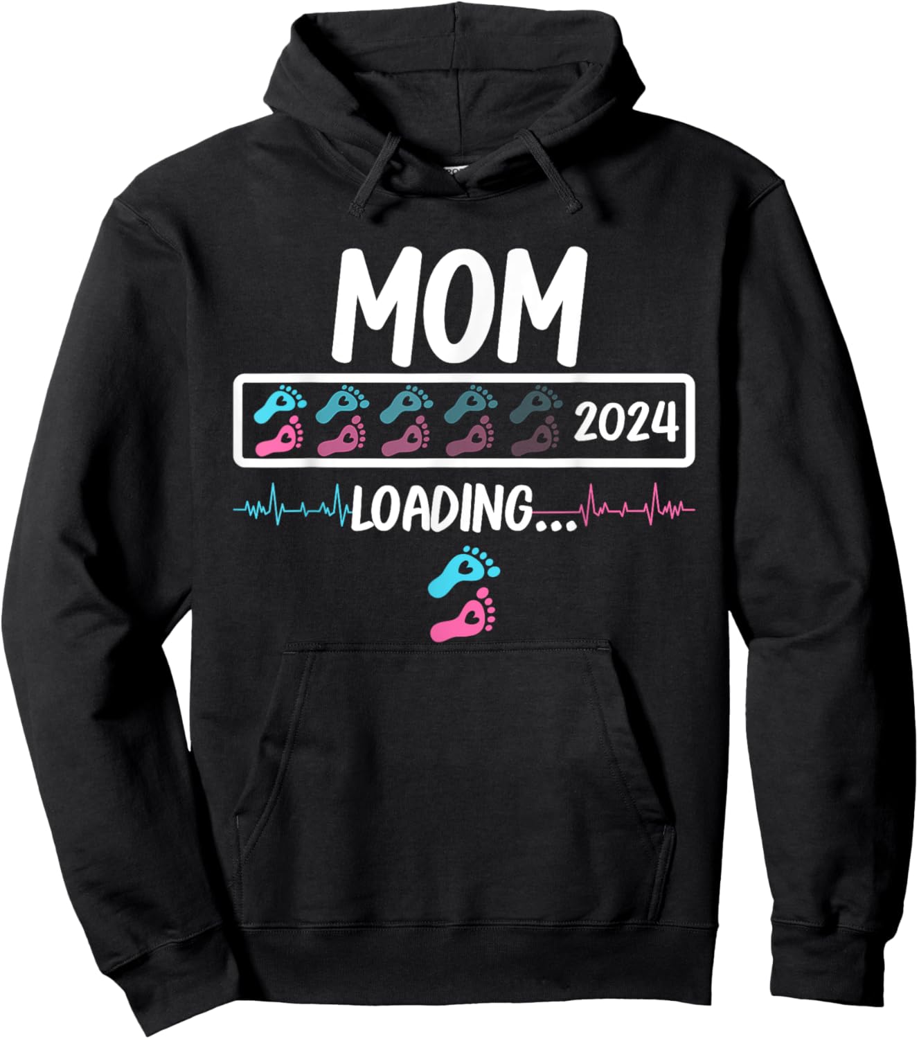 Mom 2024 Loading Gender Reveal Baby Boy Girl Pregnancy Hoodie - Hoodie | Black